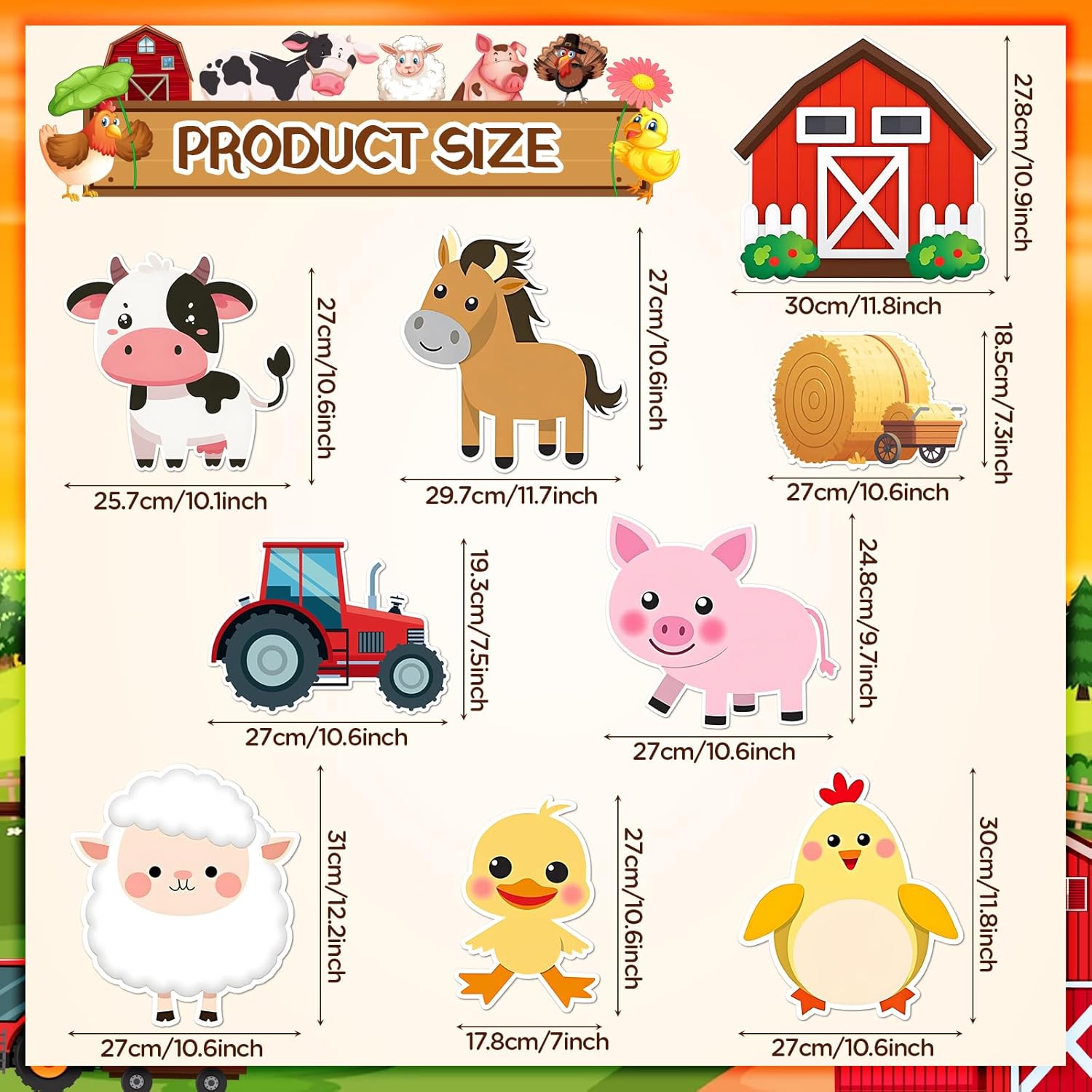 9PCS Farm Animal Party Yard Signs Decorations, Farm Animal Birthday Party Lawn Signs Decorations for Farmhouse Theme Barnyard Baby Shower or Farmhouse Birthday Yard Decor Supplies