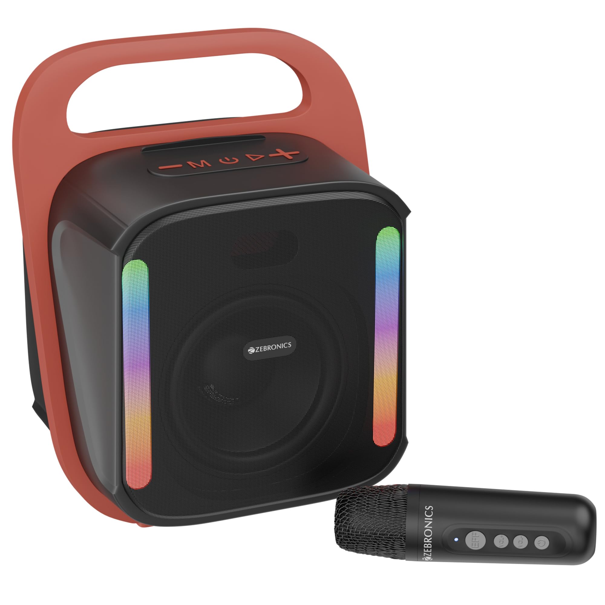 Zebronics Portable BT Speaker, 14W, Upto 4 Hrs Playback, 10.16cm Driver, BT v5.4, USB, mSD, AUX, Splash Proof, Voice Changing Wireless Mic, Carry Handle, Mobile Holder, 6 RGB Modes (Sound Feast 110)-image-28