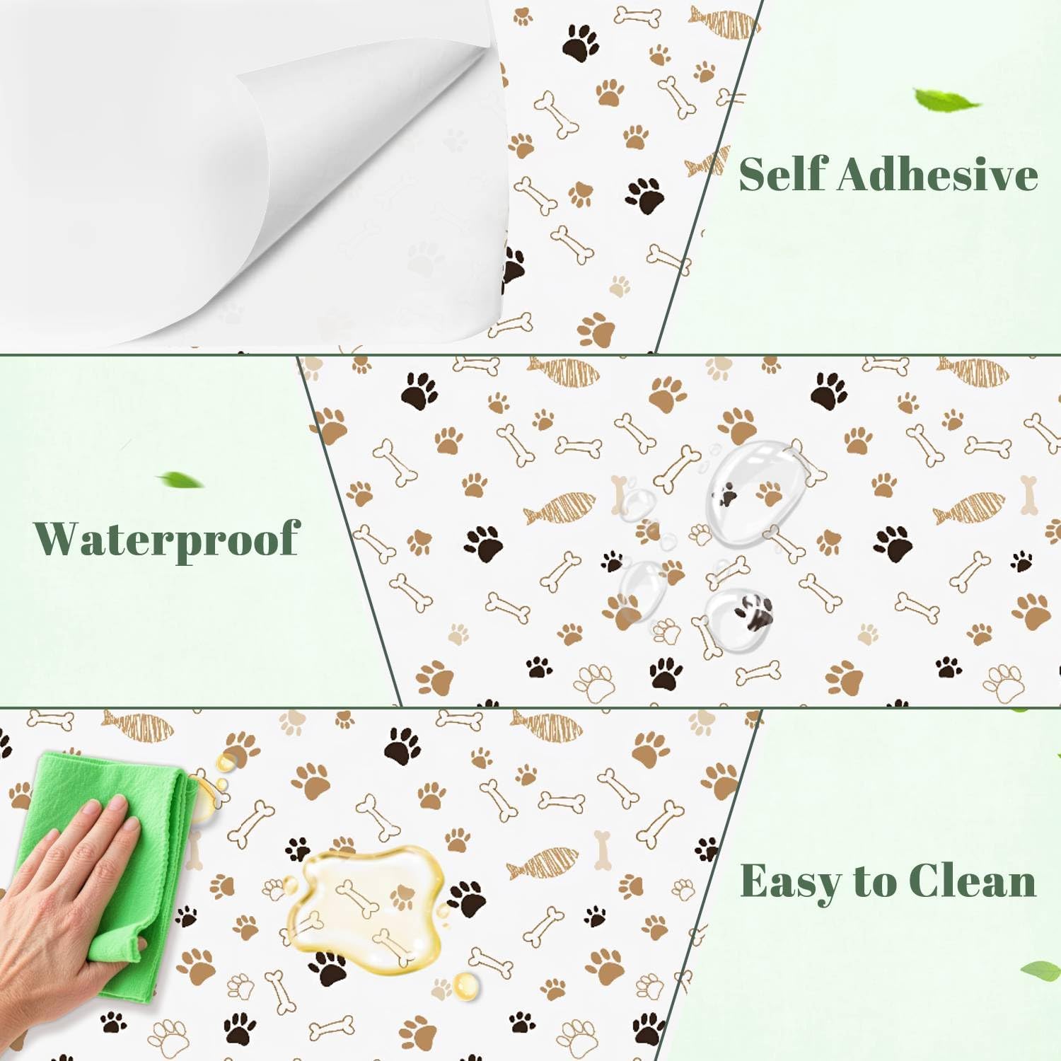 Peel and Stick Wallpaper Wall Decor Contact Paper Removable 17.7"x118.1" Wall Paper Cute Paw Prints Bones Warm Earth Tones for Classroom Bedroom Desk Cabinets Drawers Kitchen