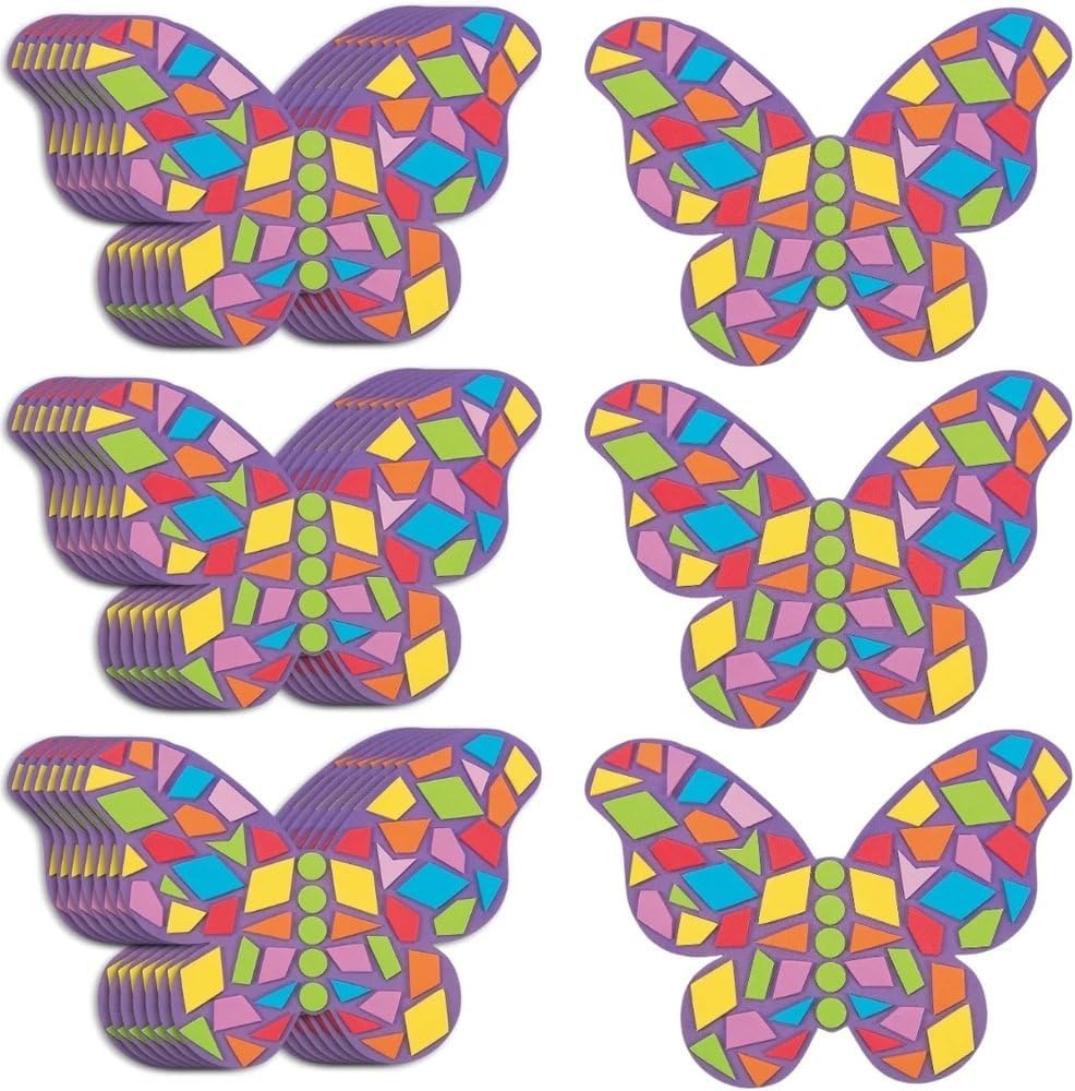 Fun Express Mosaic Foam Butterfly Craft Kit 24 Pieces - Arts and Crafts for Kids Ages 8-12 | Foam Stickers Art Supplies for Girls 6-8 | Spring Crafts Activities for Toddler & Classroom Projects