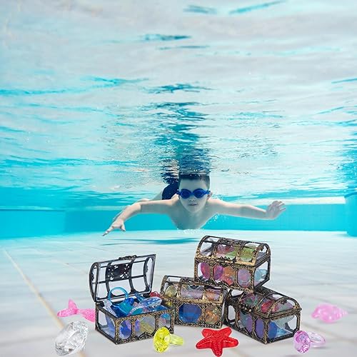 Miniatura 6 de Pool Treasure Chest - Juguete de buceo con cofre del tesoro, 4 piezas, gemas de buceo para piscina para niños (bronce)