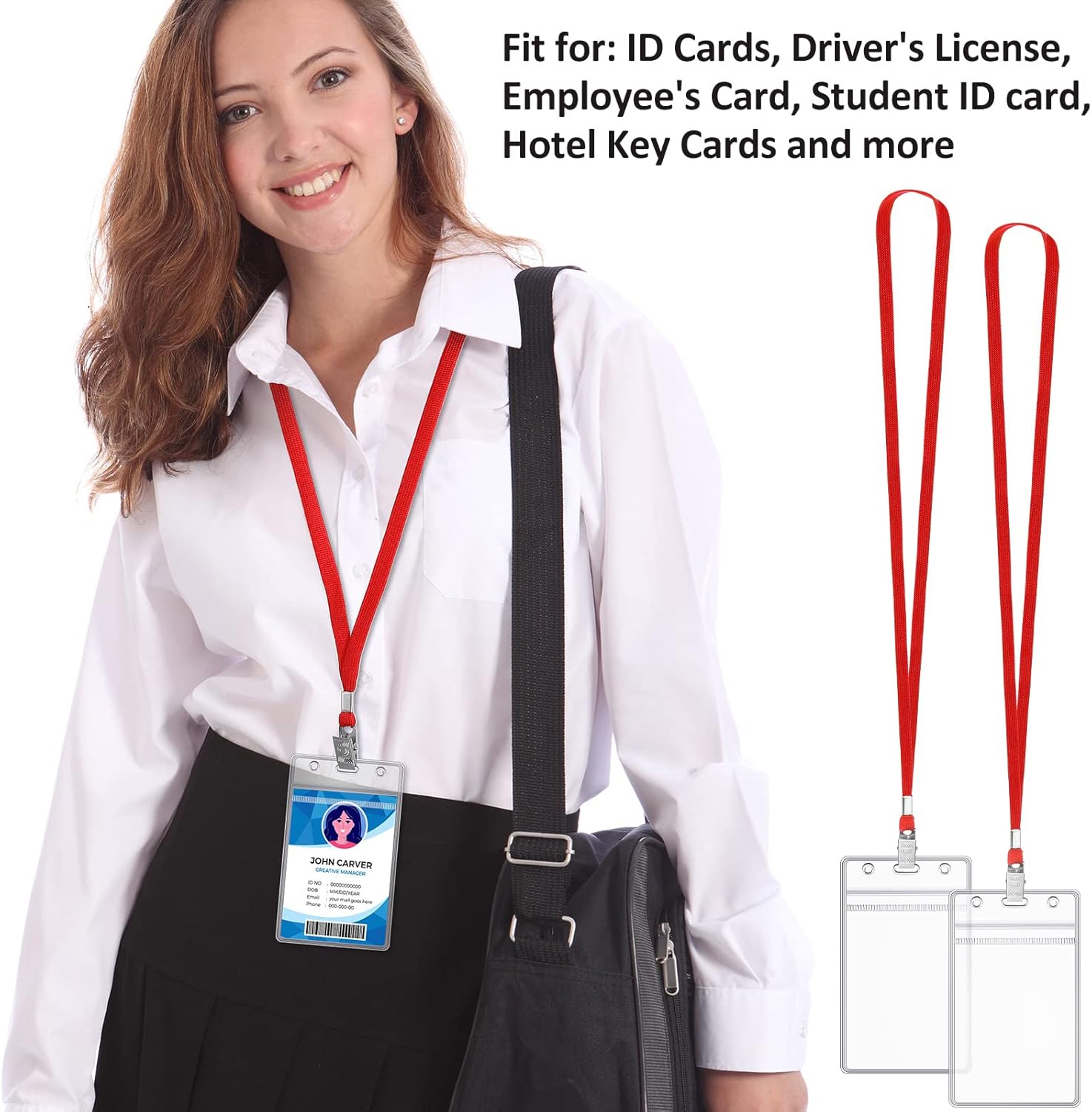 Marspark 200 Pcs Name Tag Lanyards with ID Holder Lanyards for ID Badges Resealable Flat Neck Name Tag with Clip Waterproof Plastic Clear Badges Bulk for School Office Supplies (Red) - Image 3