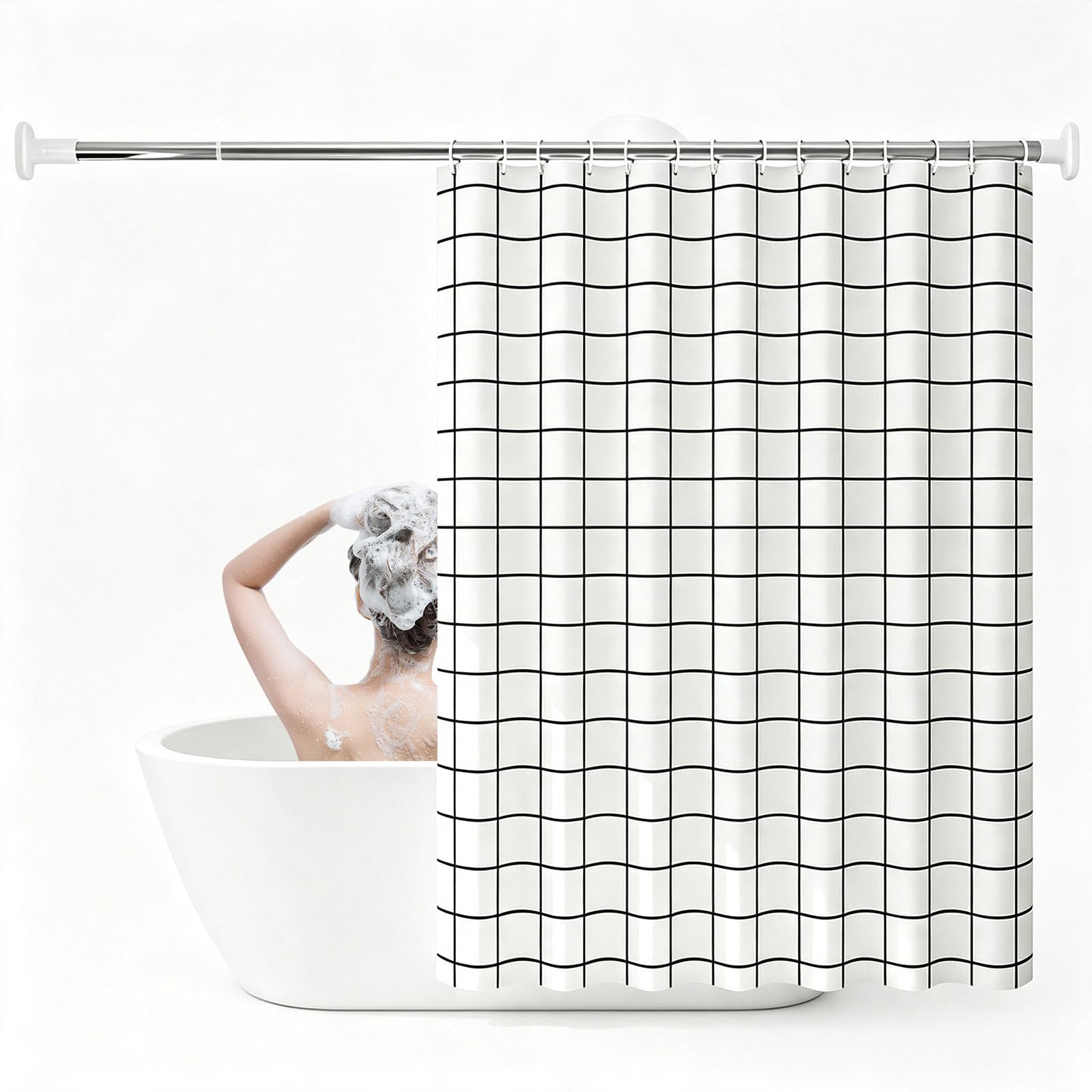 Liunadm Trellis Shower Curtains 115 X 230 Cm Mould Proof Resistant, Washable Bath Curtain For Bathroom With Hooks, Weighted Hem For Bathroom,