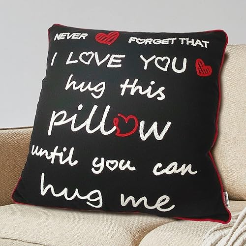 Lifesmells Funda de almohada de 18 x 18 pulgadas con texto en inglés Never Forget That I Love You Hug This Pillow Until You Hug Me, funda de