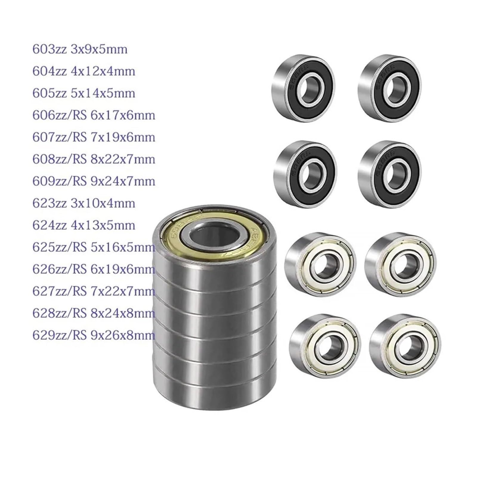 10 Uds rodamiento rodamiento rígido de Bolas 603 604 605 606 607 608zz 608-2 609 623 624 625 626 627 628 629 ZZ rodamiento rígido de Bolas(-2RS,ABEC-5-624 4X13X5)