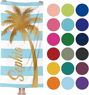 Jodimitty Mikrofaser Strandtuch Personalisiertes Name Wasserabsorbierend Schnelltrocknend Strandhandtuch für Erwachsene Kinder Strand Schwimmbad, 60x120cm/76x152cm/90x180cm (Kokospalme)
