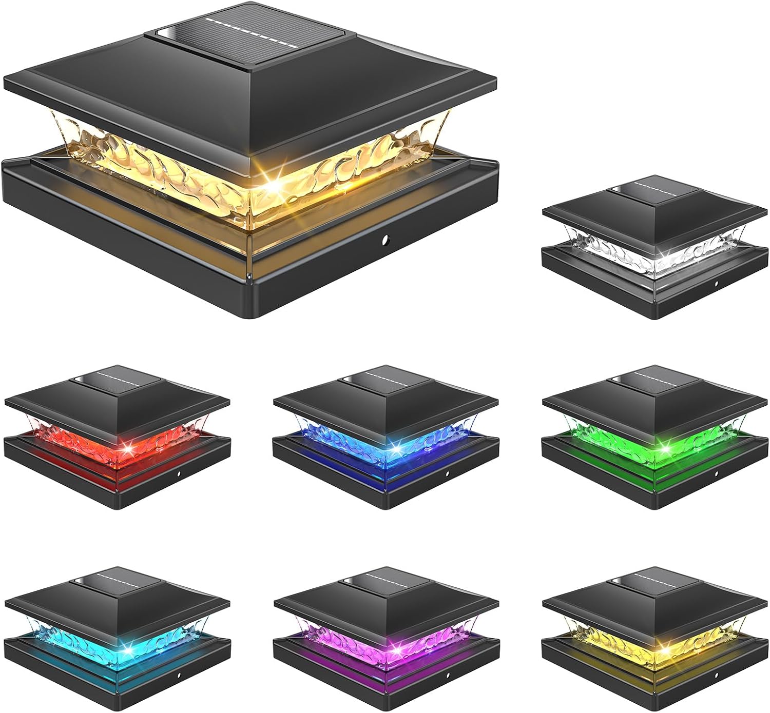 APONUO 4x4 Post Solar Lights,6x6 Post Cap Solar Light with 4 Lighting Modes,Solar Post Cap Lights Outdoor for Fence Deck Post 4x4 6x6 Wood&4x4 5x5 Vinyl, Black,8 Pack