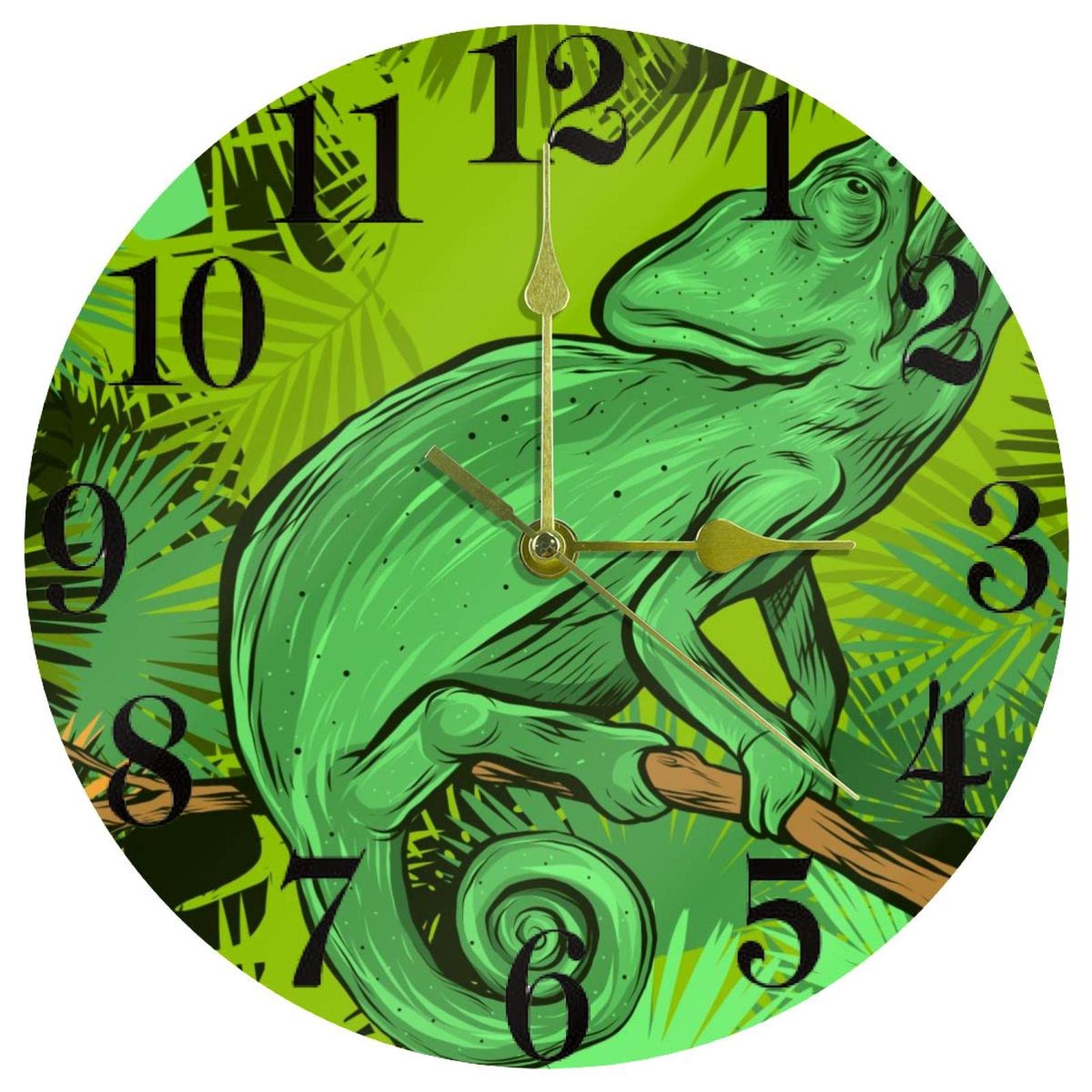 Horloge murale caméléon tropicale quartz ronde silencieuse 25 cm