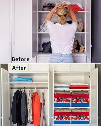 Miniatura 3 de Cesta de almacenamiento floral de American Independence para estantes, color azul y blanco y rojo, con diseño de amapolas de madera retro, cubos de