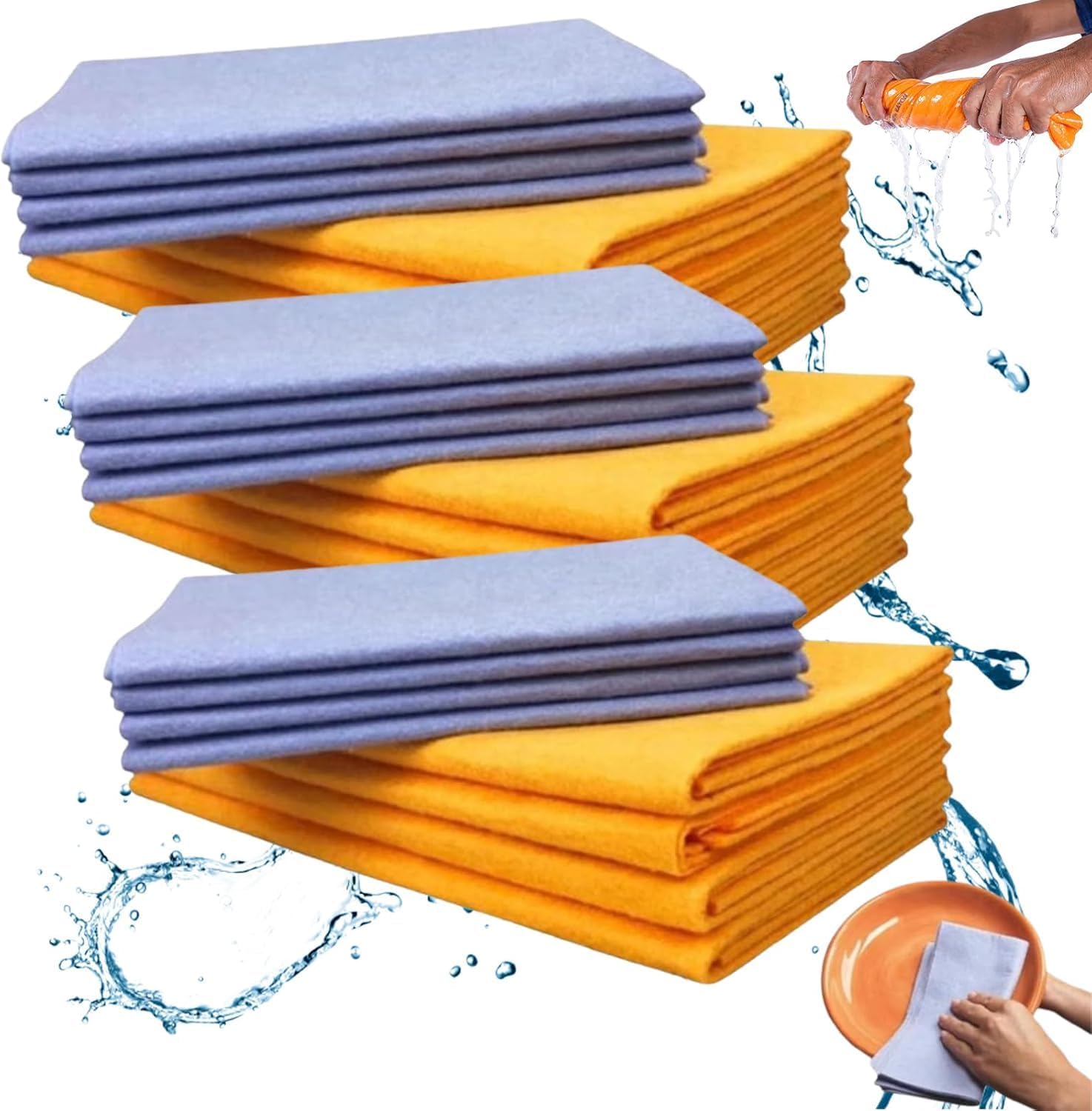 Ultra-Absorbent Miracle Cleaning Shammy, Multi-Purpose Cleaning Shammy Chamois Towel Cloth,Kitchen Cleanings Wiping Rags,Reusable Washable Cleaning Cloth for Car Drying (24)