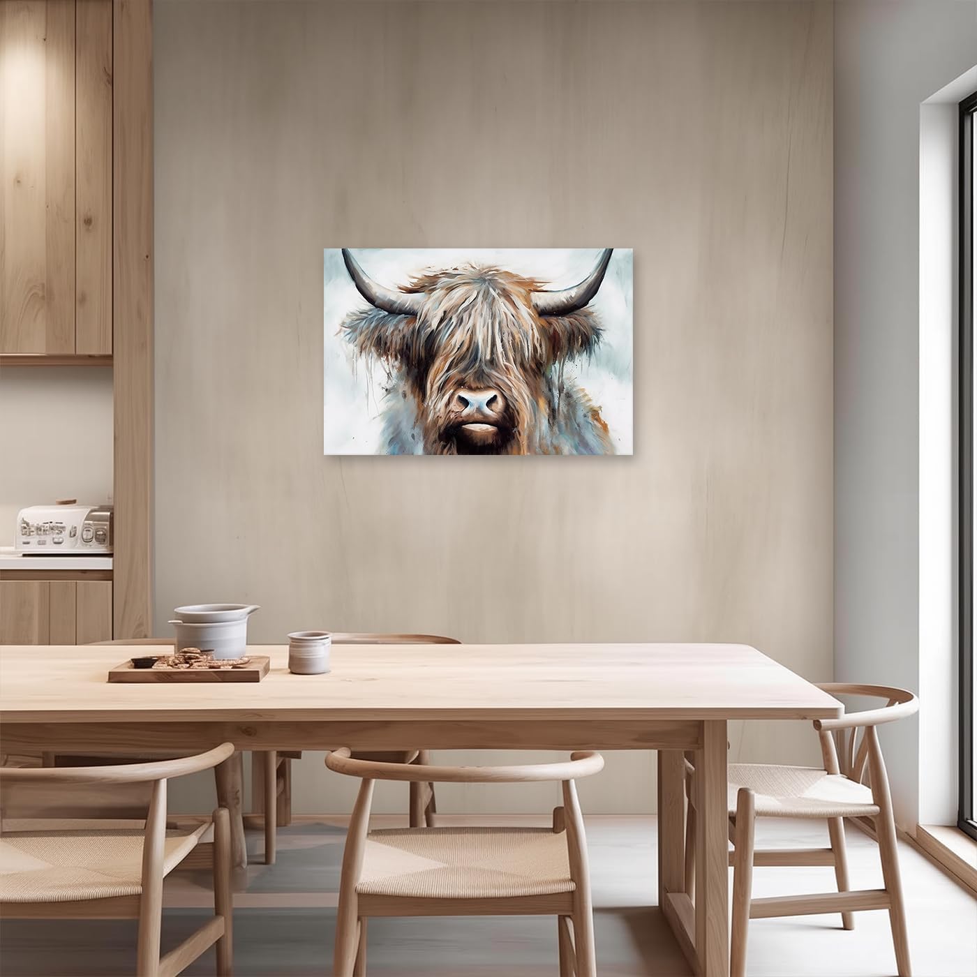 CCWACPP Highland Cattle Animal Canvas Wall Art Colorful Cow Pictures Wall Decor Abstract Animals Painting Print Bathroom Decor Frame (Highland Cattle - 2, 12x18inch (30x45cm))