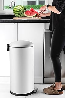 Paslanmaz Çelik Bombe Kapaklı Çöp Kovası 40 Litre Mat Beyaz