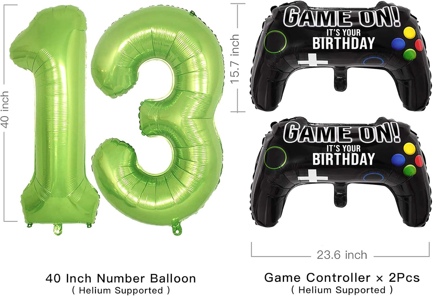Video Game Party Balloons for Boys 10th Birthday Decorations- 2 Packs Game Controller Mylar Balloons with Green Number Balloons 10 : Toys & Games