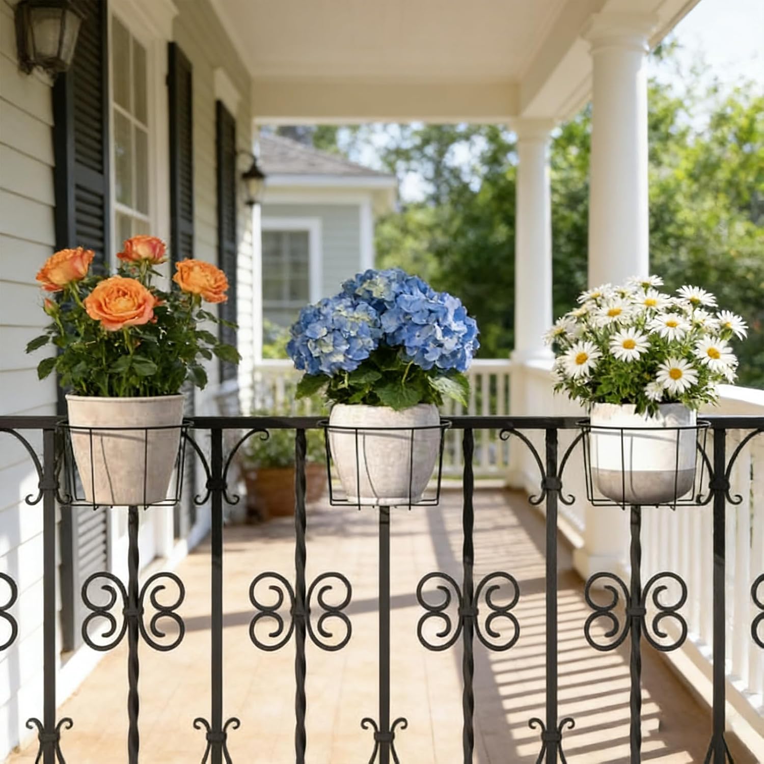 3 Pack Metal Flower Pots Stands Hanger Bracket Suitable for Balcony Railings Home and Garden Use with Adjustable Design Garden Plant Shelf