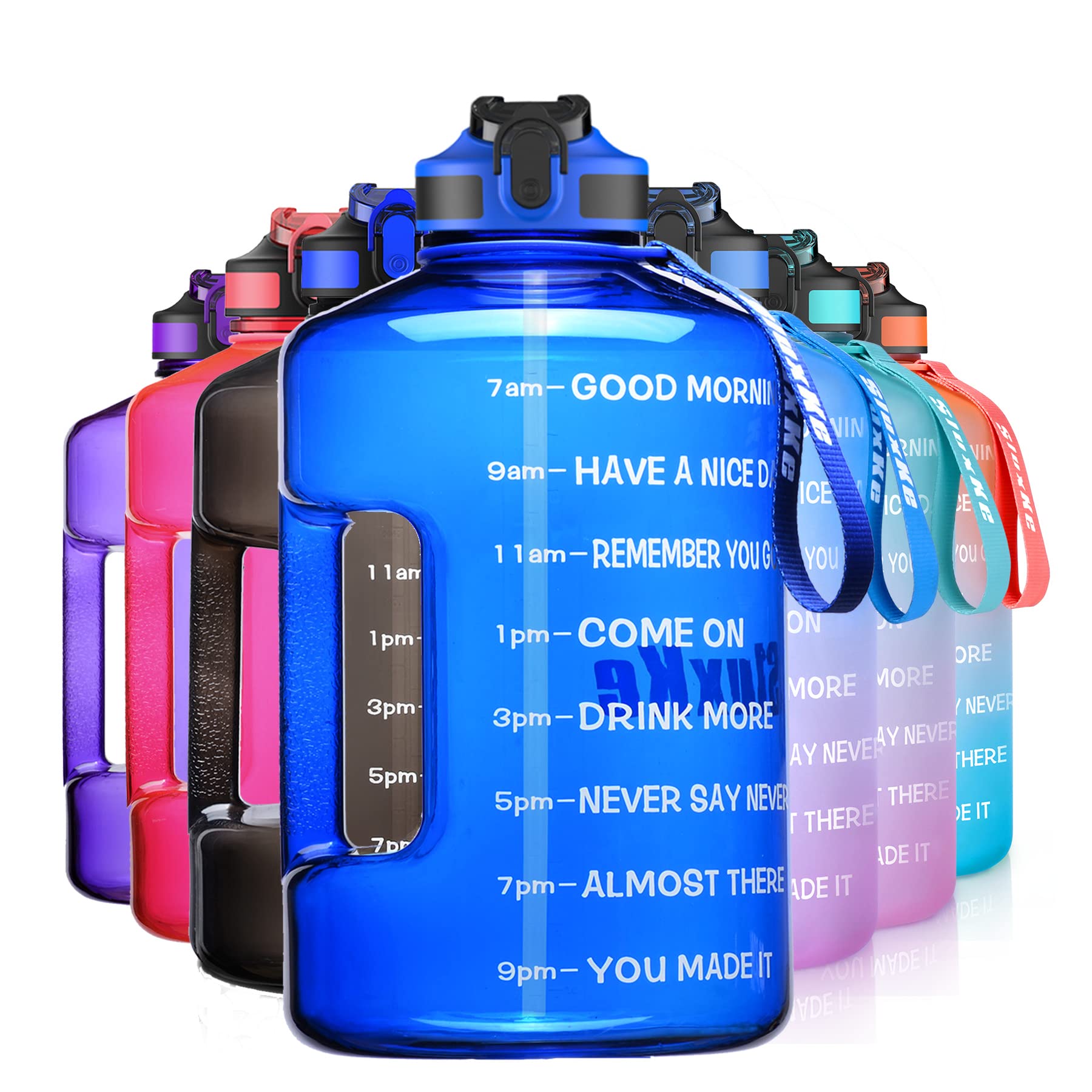 SLUXKE 1 Gallon Motivational Sports Water Bottle with Time Marker, BPA Free 128oz Leak Proof Jug, Black, Plastic, 128 ounces, Fitness, Sports, Outdoor Activities
