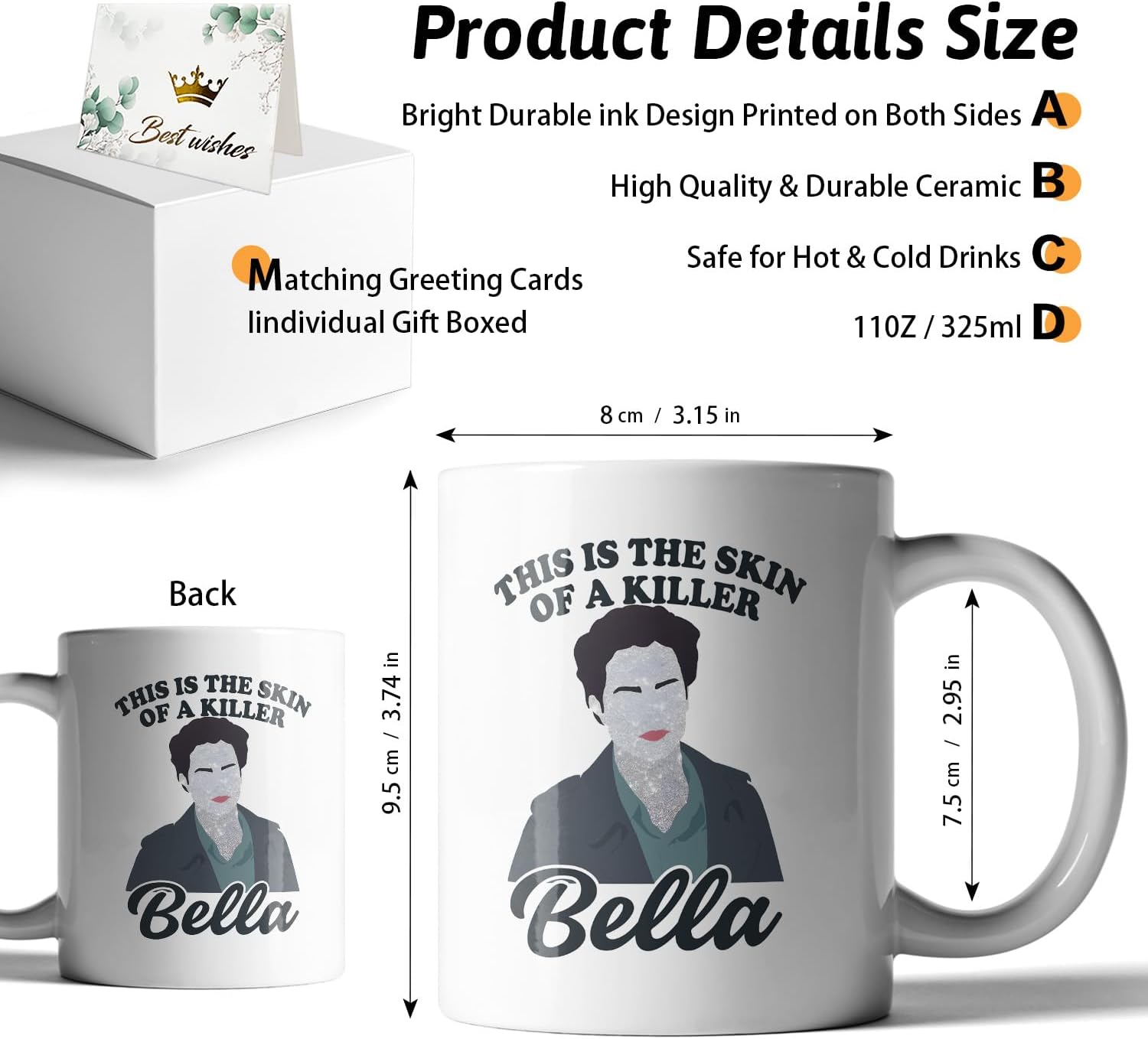This Is The Skin Of A Killer Bella, Funny Office Home Ceramic Coffee Mug Tea Cup, Movie fans Vampire Romance Fan Mug, Gifts for Men Women Friend Bestie Coworker Boss, Vampire movie fans Gifts - Image 2