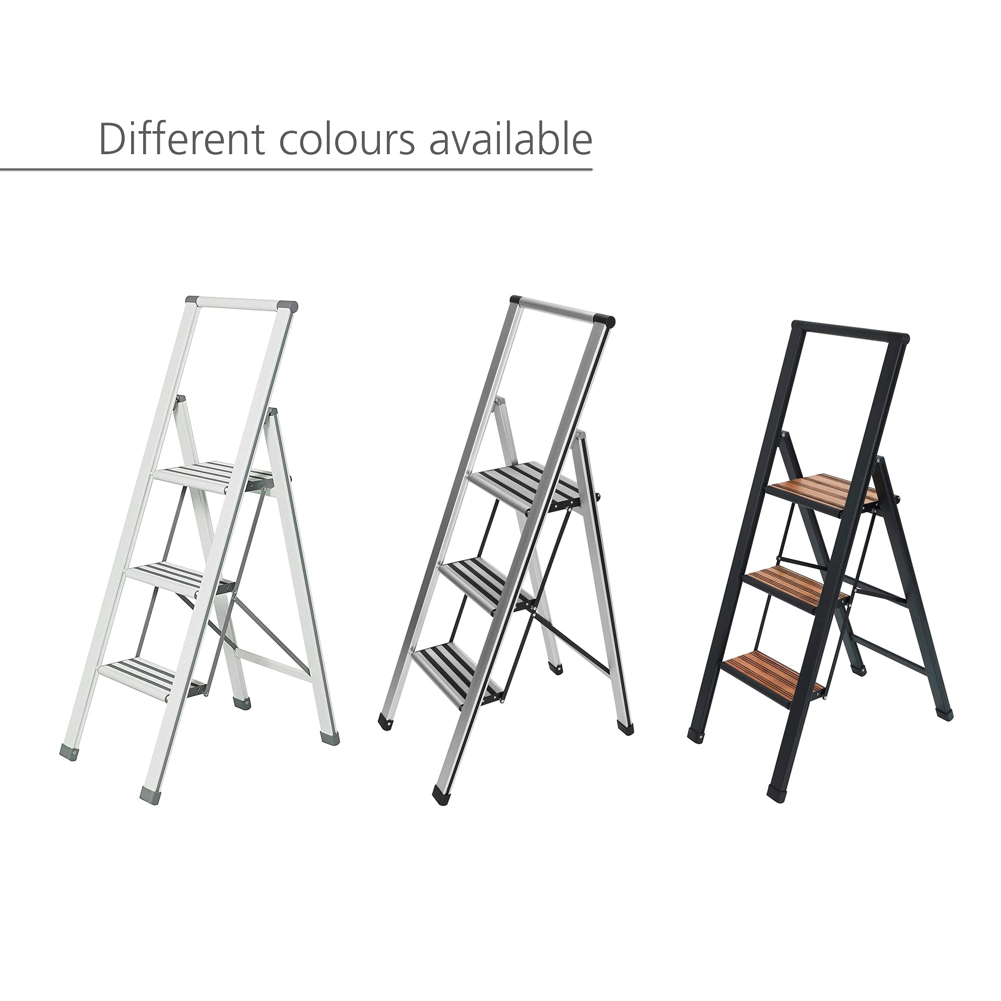 WENKO Escabeau 3 marches Design | Marches antidéparantes | Echelle légère et Pliante | Hauteur 75 centimètres|Ultra Fin| Aluminium | 44 x 119 x 5.5 cm | Blanc