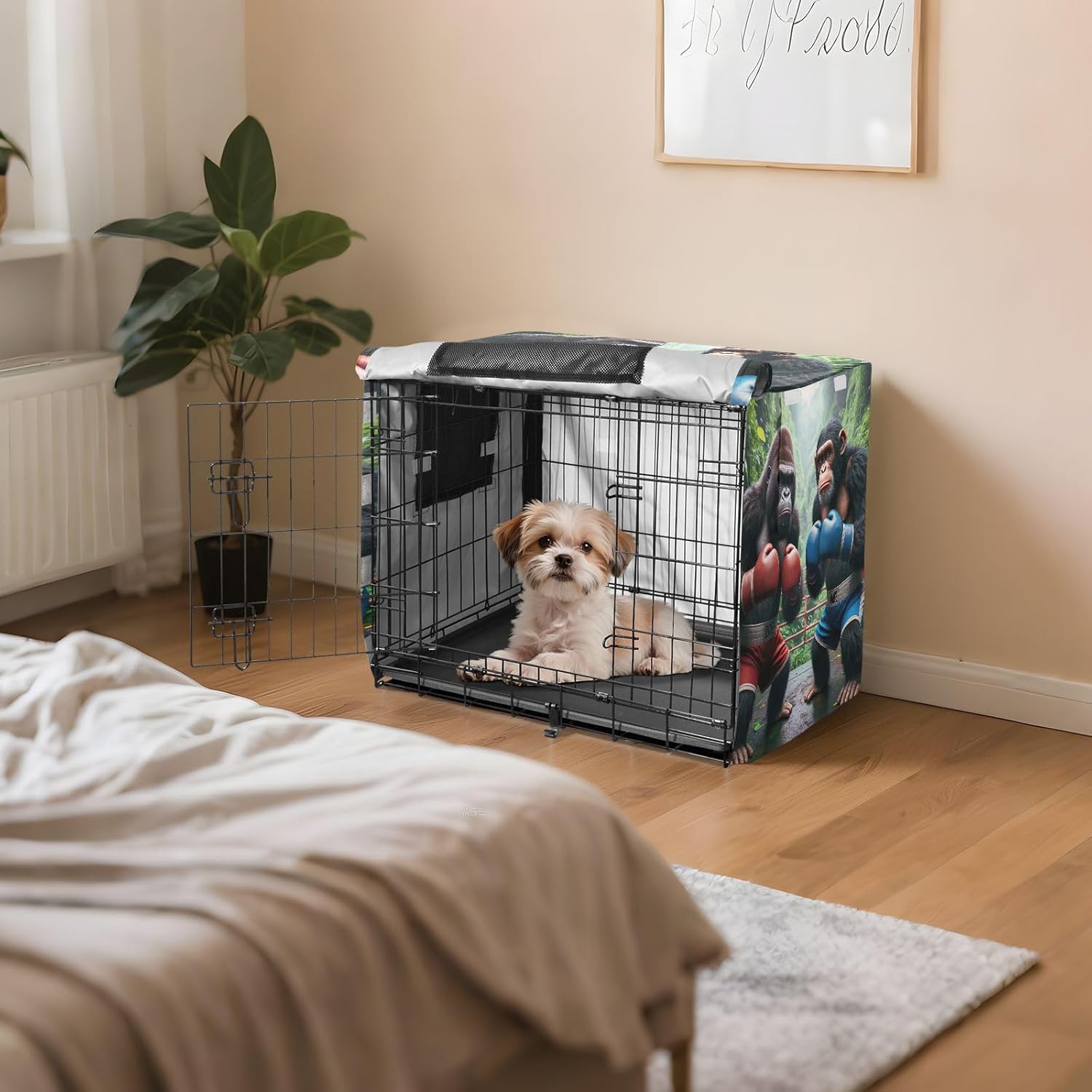 Apes Boxing Dog Crate Cover Roll-up Side Panels, Crate Cover for Dog, X-Large