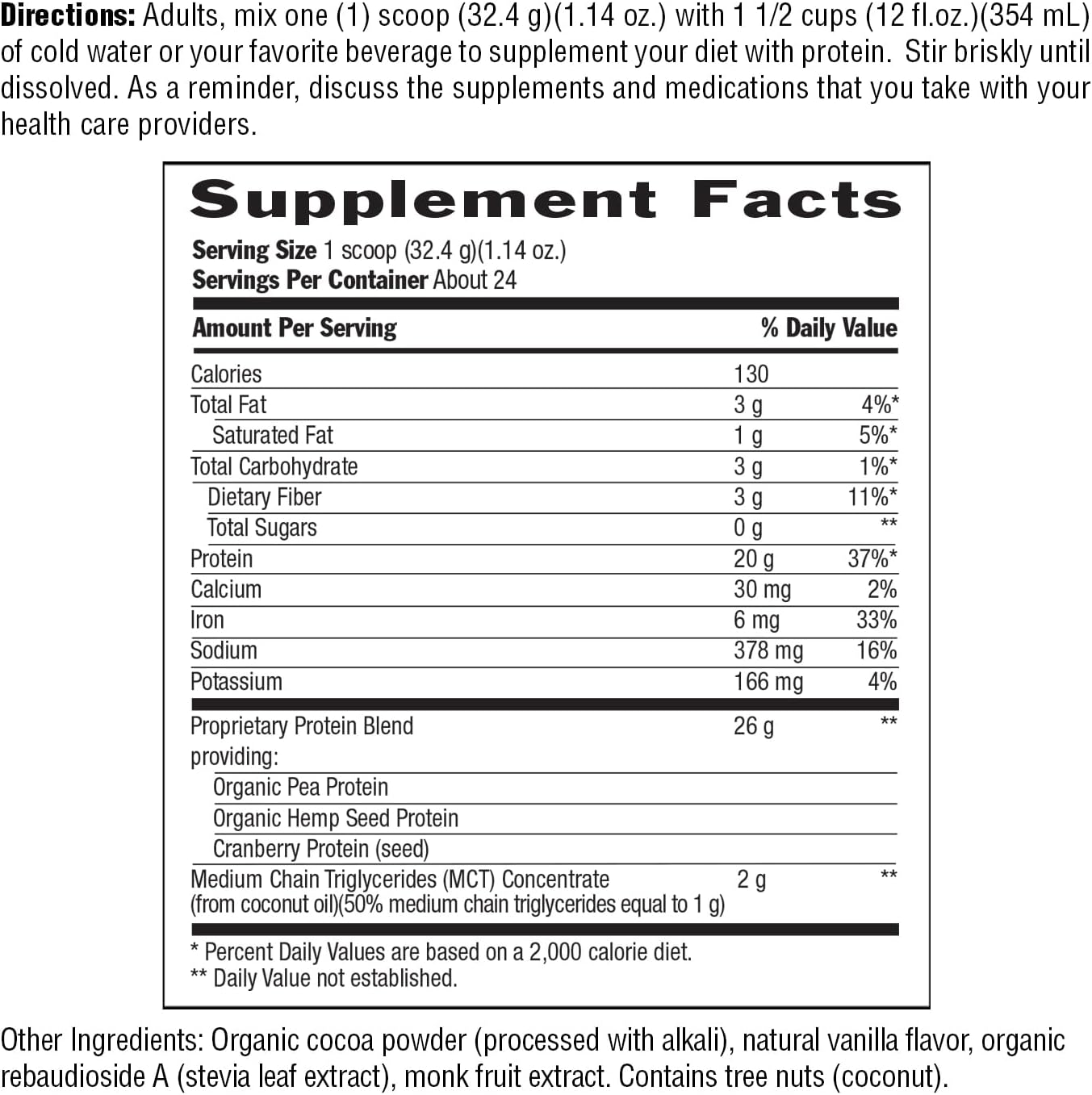 Biochem 100% Vegan Protein, Natural Amino Acids, Gluten Free, Keto, Non Whey, Pea & Hemp Protein Powder for Women and Men, - 24 Servings 2 LB (Chocolate)