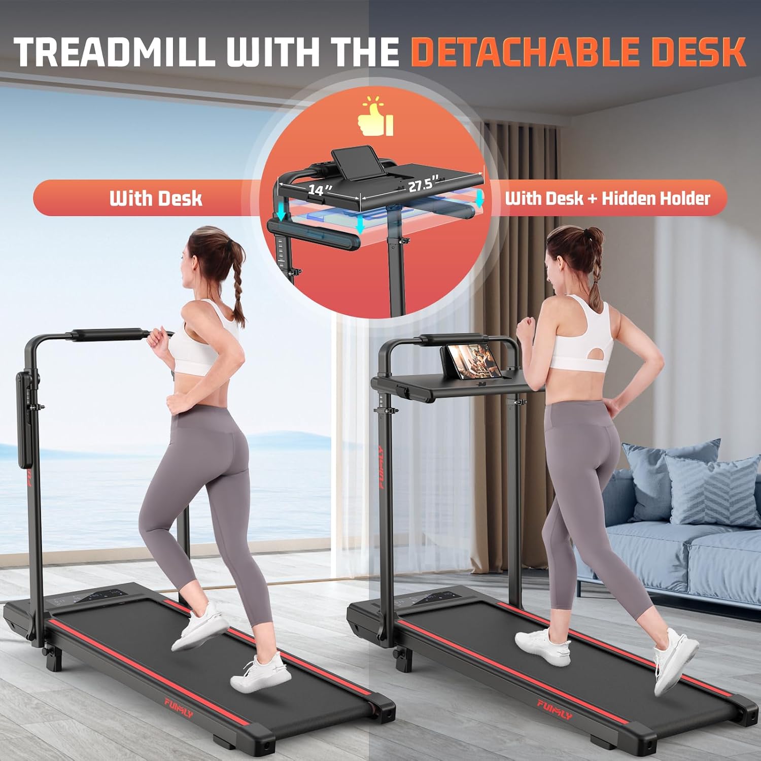 FUNMILY Upgrade Walking Pad Folding Treadmill with 12%/15% & Handle Bar, 3.5HP Foldable Under Desk Compact Treadmills for Home/Office/Gym, 400+lb Capacity, Shock Absorption image 3