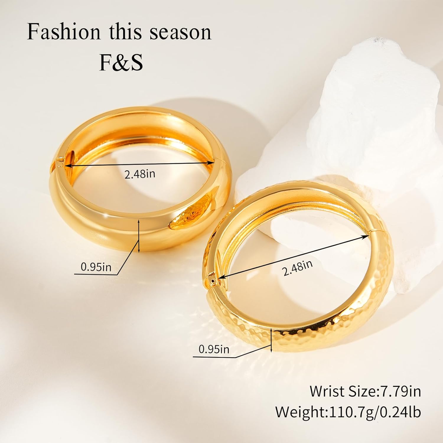 Fashion this season F&S Chunky Trendy Gold Cuff Bracelets Sets, 2026 New Polished for Long-lasting Luster Chunky Wide Cuff Stackable Bracelet for Women, Non-Tarnishing Thick Arm Cuff, Trendy Statement Cuff Bracelet Stack Fashion Jewelry Christmas Gifts - Image 2