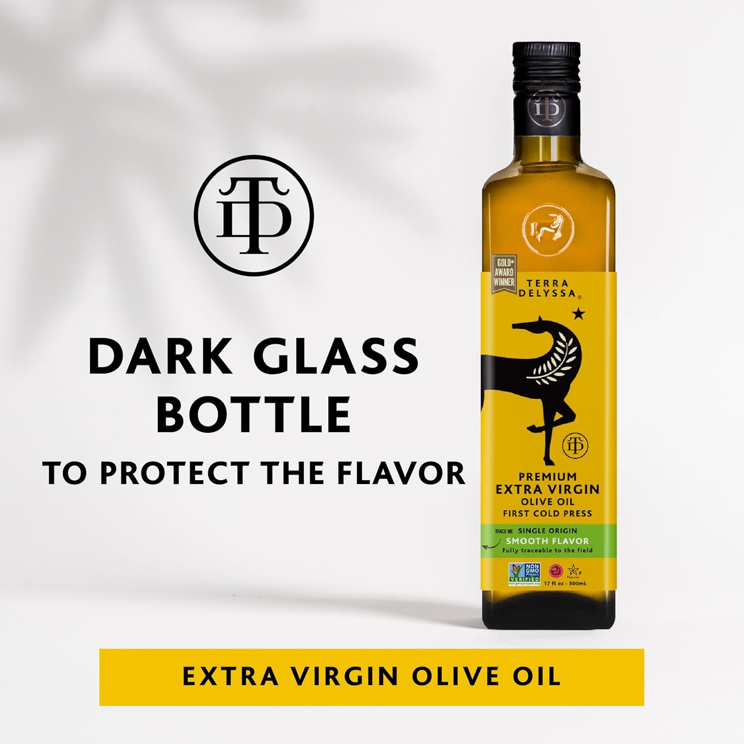 Terra Delyssa First Cold Pressed Extra Virgin Olive Oil, Single Sourced, 500 ML (17 fl. oz) Dark Glass Bottle - 3 Pack, Certified Kosher. Non-GMO, Naturally Rich in Antioxidants and Polyphenols