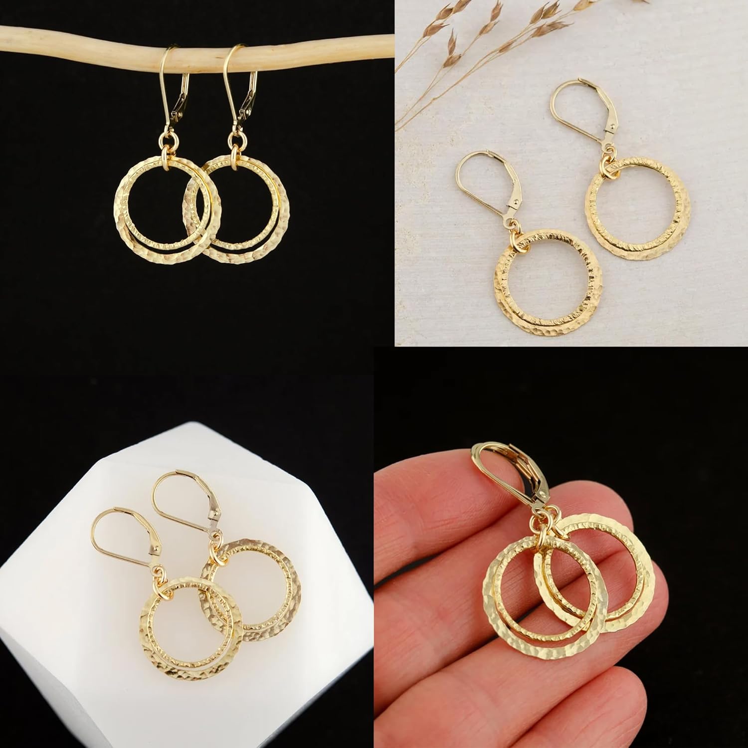 Sterling Silver Circle Leverback Earrings for Women Gold and Silver Circle Textured Drop Dangle Earrings Jewelry Hypoallergenic Hammered Leverback Sterling Silver Dangle Earrings for Jewelry Gifts - Image 6
