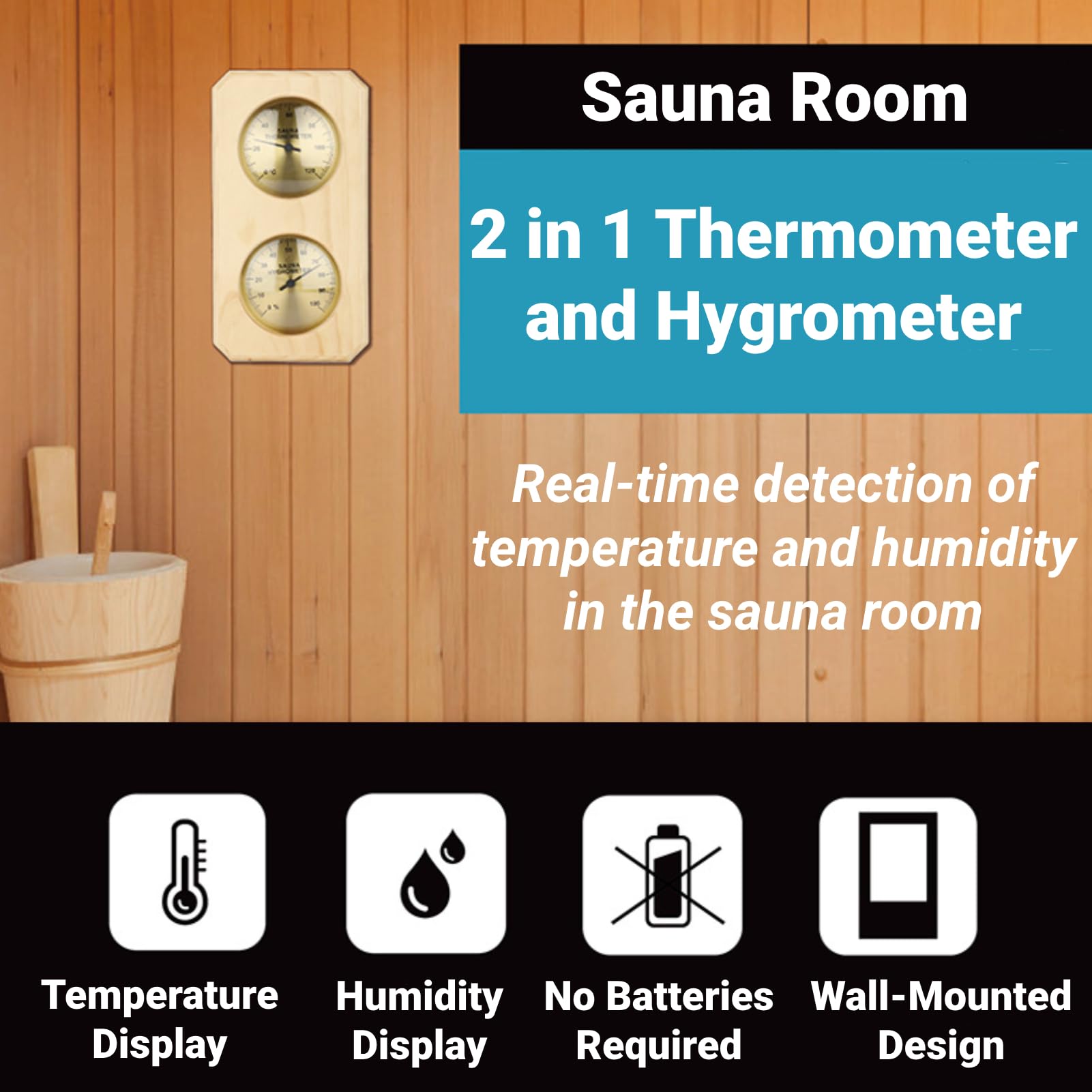 Thermomètre et Hygromètre de Sauna en Bois à Haute Température, Jauge d'humidité et de Température 2 en 1