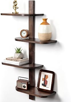 Afuly Walnut Floating Shelves for Wall, Mid Century Modern Decor Shelf Unit
