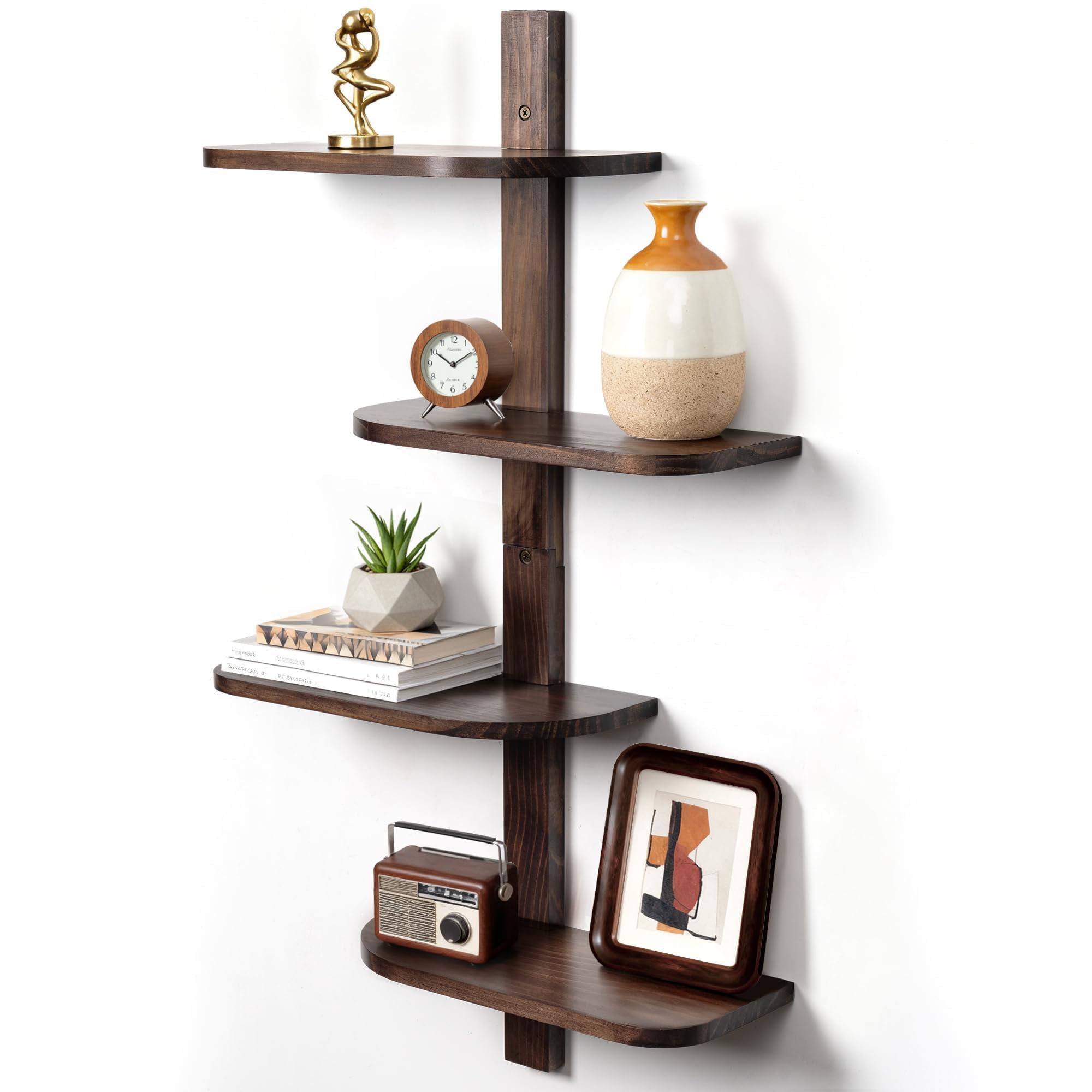 Afuly Estantería Pared, Baldas Flotantes Pared Madera de 4 Niveles Nogal | 35cm Estanteria Flotante Pared, Repisas de Pared, Almacenaje, Decoración, Baldas de Madera para Fotos, para Salón, Dormitorio