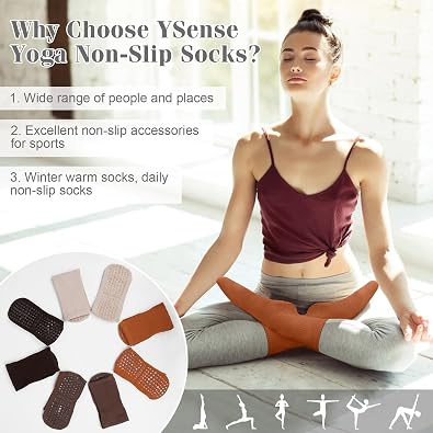 YSense Pilates Grippy Socks Woman, Grip Yoga Non Slip Crew Socks