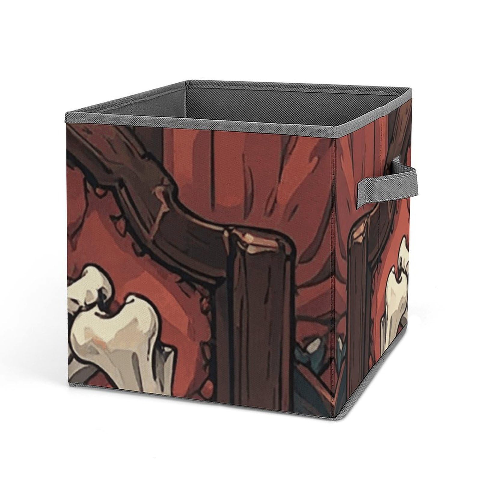 Cube de rangement pliable squelette en tissu imprimé avec poignée