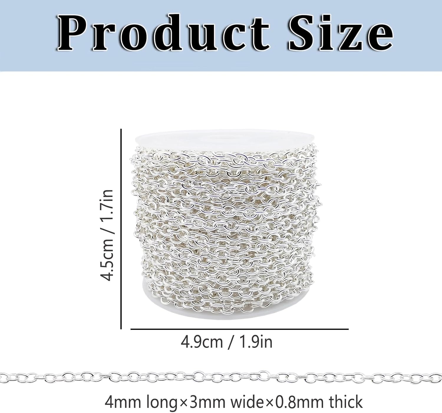 60 Feet Metal Iron Necklace Chains 3mm Bulk Curb Link Chain for Jewelry Making DIY Craft Supplies (Silver) - Image 2