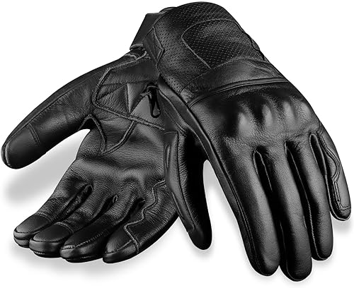 Guantes de motocicleta para hombres y mujeres, compatibles con pantalla táctil, con piel de primera calidad, protección táctil y almohadilla de