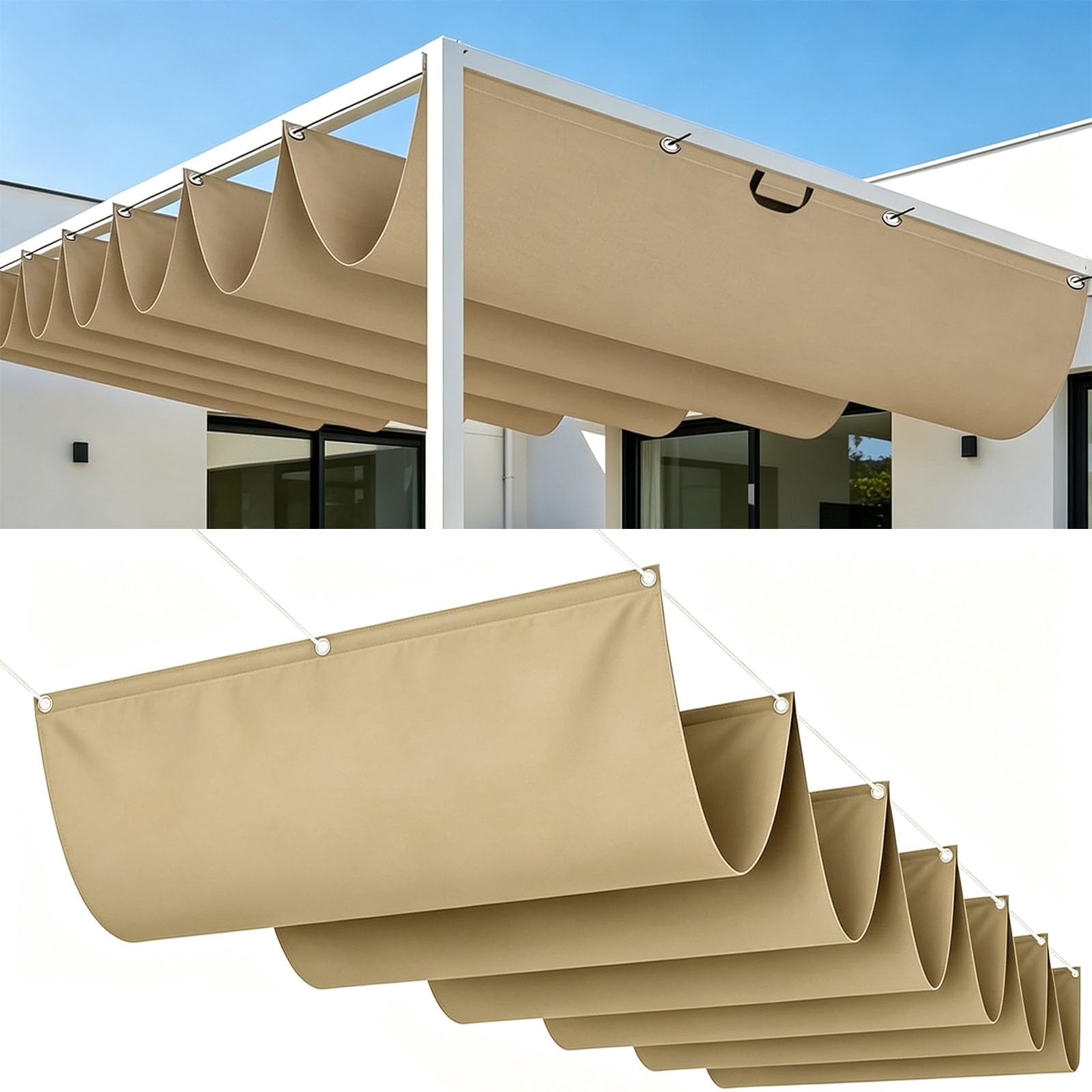 Toldo Retráctil 130 x 1150 cm Toldo de Onda a Medida, Impermeable, 98% Protección UV, Resistente Al Clima Vela Sombra Impermeable y Rectangular para Exterior Jardín, Caqui