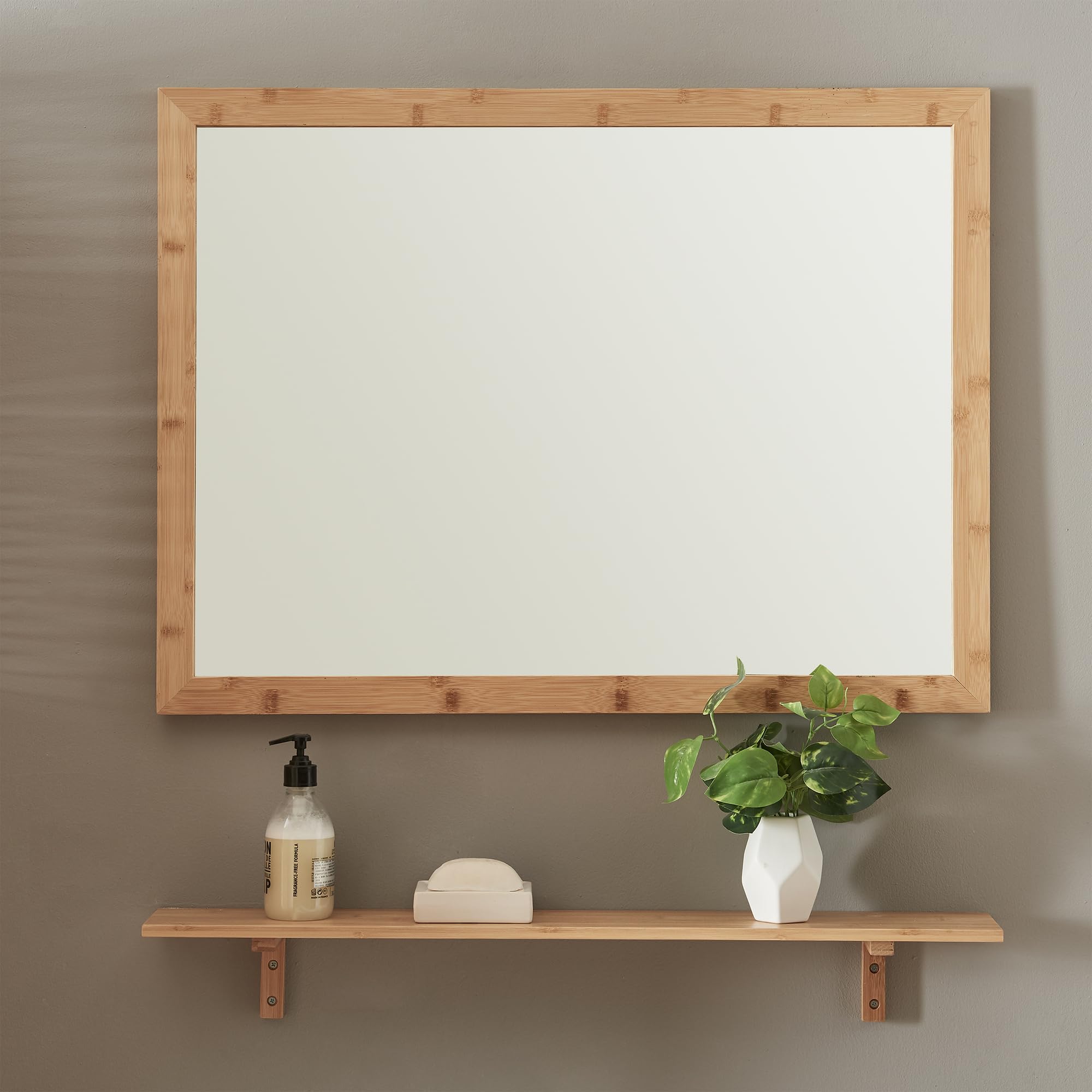 en.casa] Badspiegel mit Ablage Boksereys Wandspiegel mit Regal im Set  Badezimmerspiegel 80 x 60 cm Spiegel fr Badezimmer Flur Ankleidezimmer  Bambusrahmen Natur : Amazon.de: Kche, Haushalt & Wohnen