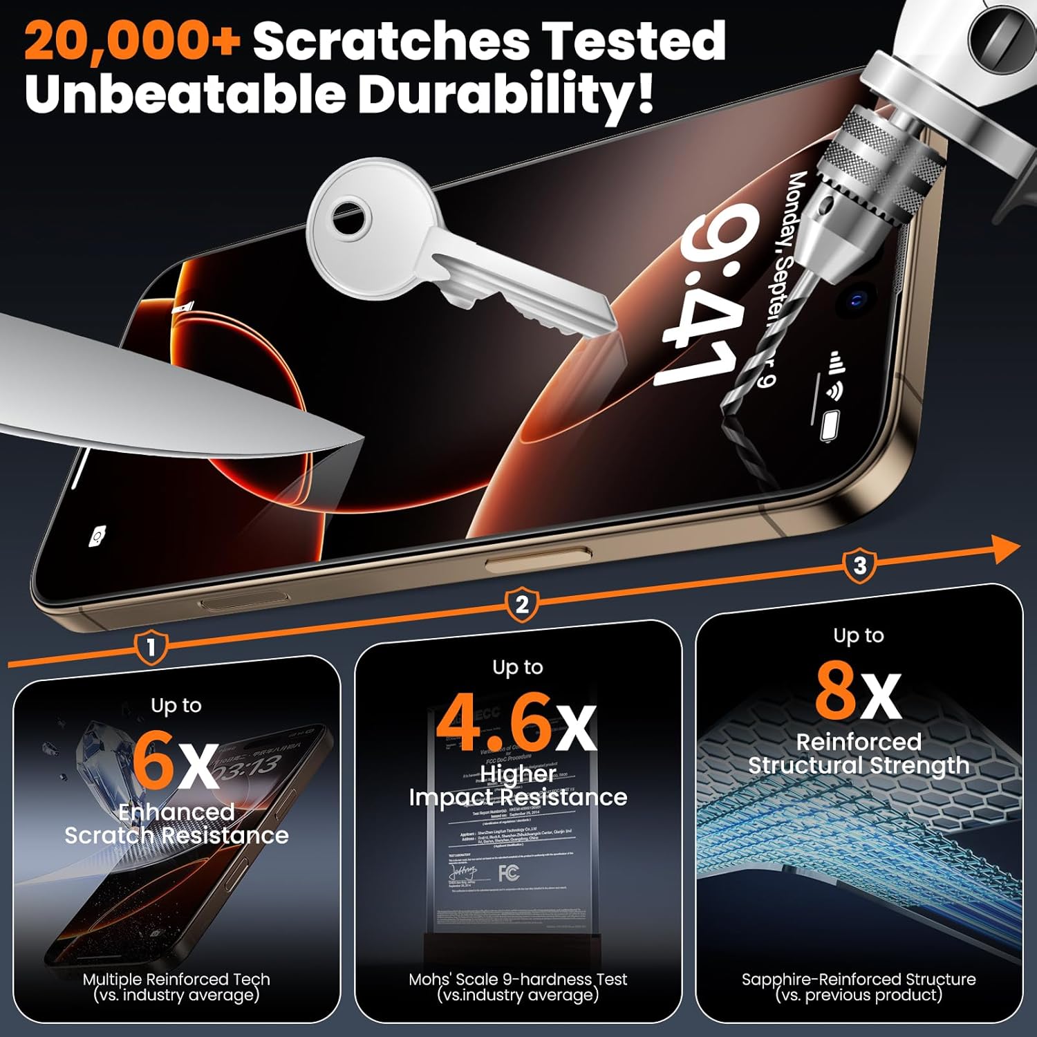3-Pack for iPhone 16 Pro Max Screen Protector, 9H+ Tempered Glass, Scratch & Drop Resistant, Smooth & Clear, Easy Installation, Case Friendly, Full Coverage