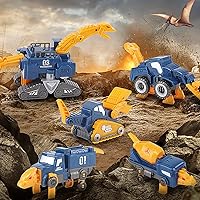 Vista 8 de Juego de transformación de coche de construcción para niños pequeños, 5 piezas de robot de rescate de dinosaurios con conectores magnéticos, montar