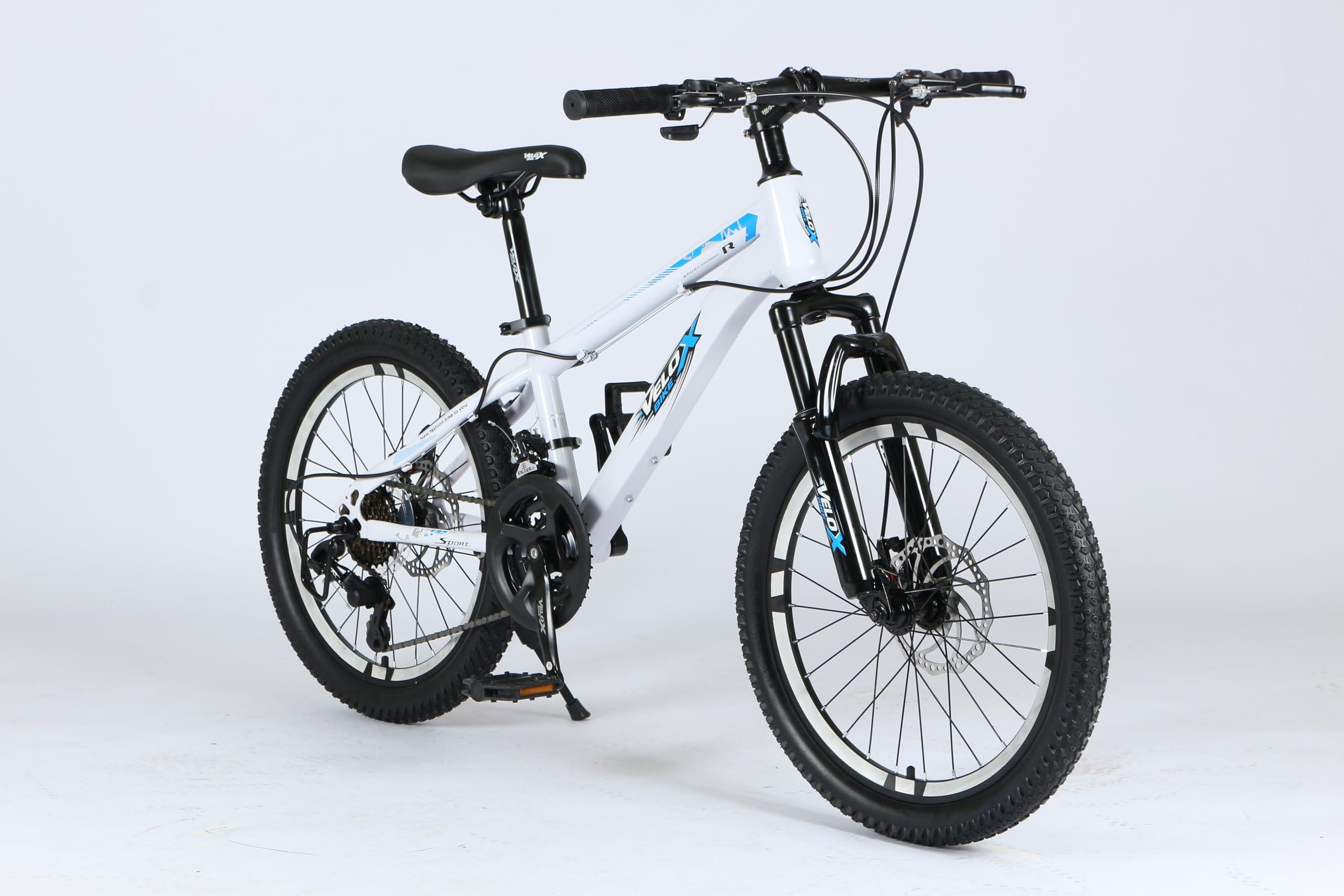 selling united 20 Inch Kids Mountain Bike, Lightweight Steel Frame Bicycle with Front Suspension, Dual Disc Brakes, 6-Speed Gear System, All-Terrain Tires for Boys & Girls (White)