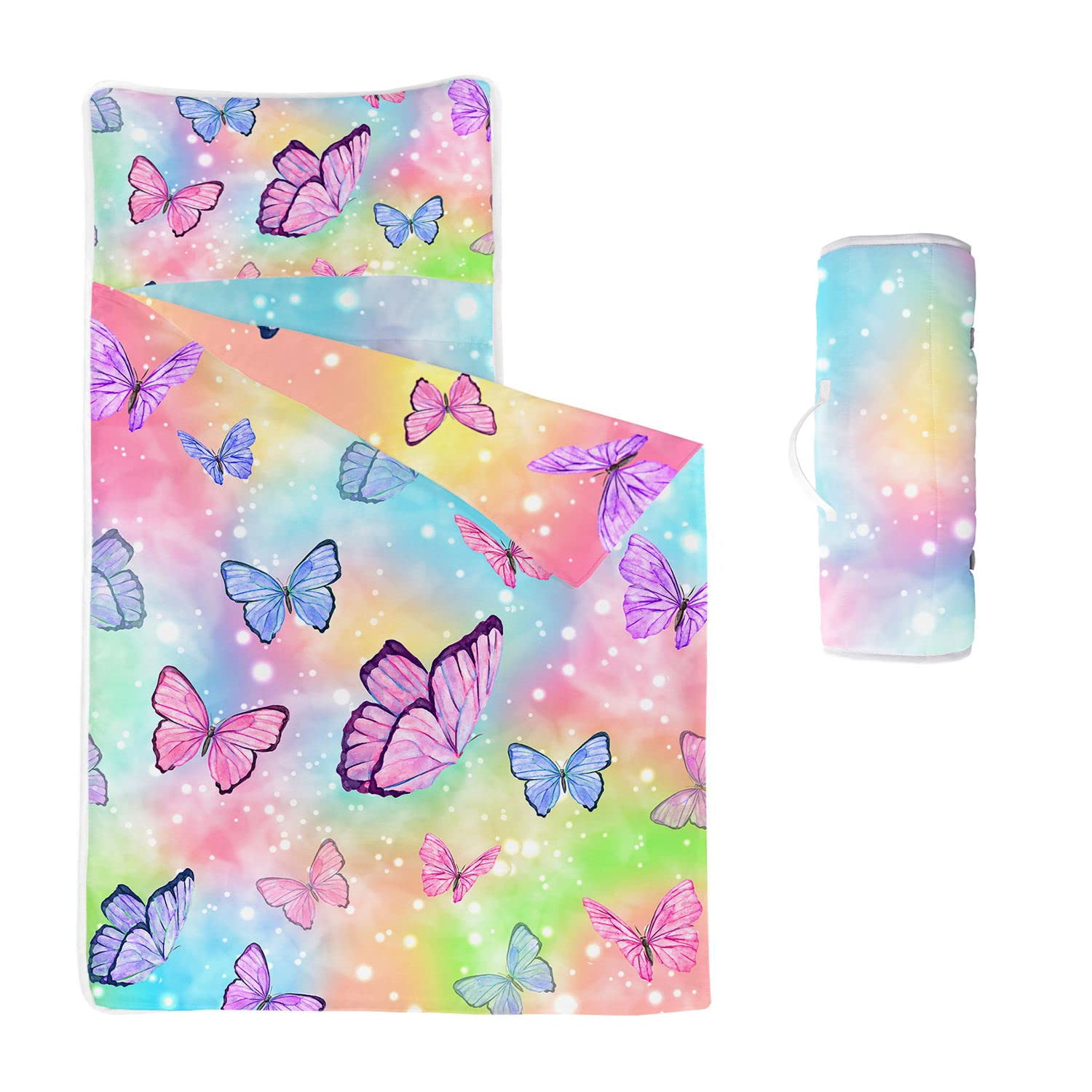 Datura home Space Nap Mat - Watercolor Butterfly Sleeping Bag with Removable Pillow - Daycare and Sleepovers Preschool Kindergarten Bedding Set for Kids Toddler Boys Girls (50