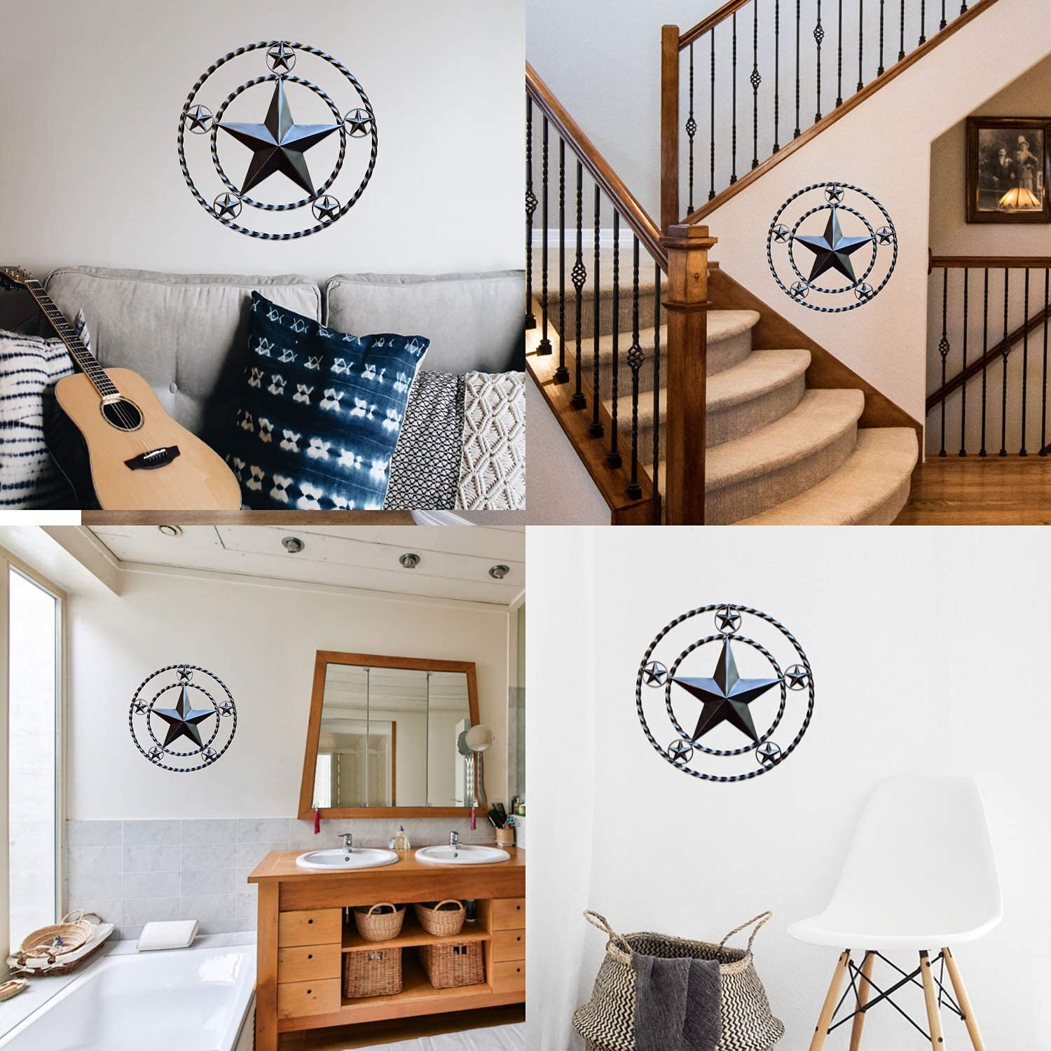 Stella Da Parete In Ferro Stile Texas - Decorazione Rustica Per Esterni E Interni, Colore Nero