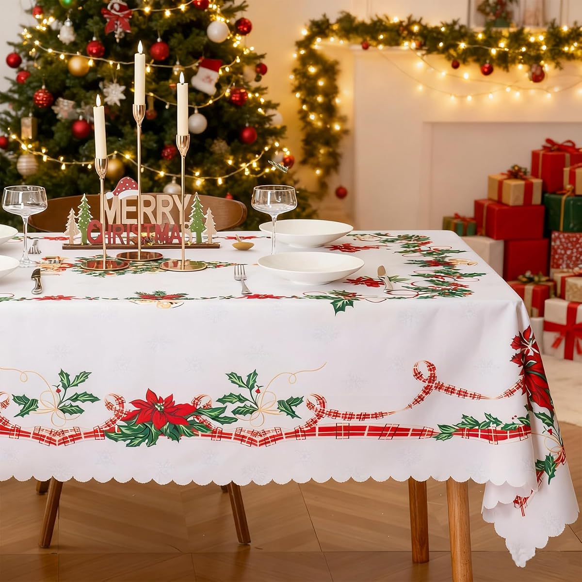 Jessy Home 2 Pack Christmas Tablecloth Xmas Rectangle Table Cloth 55"x86" Winter Holiday Table Cover Waterproof Wrinkle Resistant Washable Christmas Table Decoration for Party,Home,Birthday