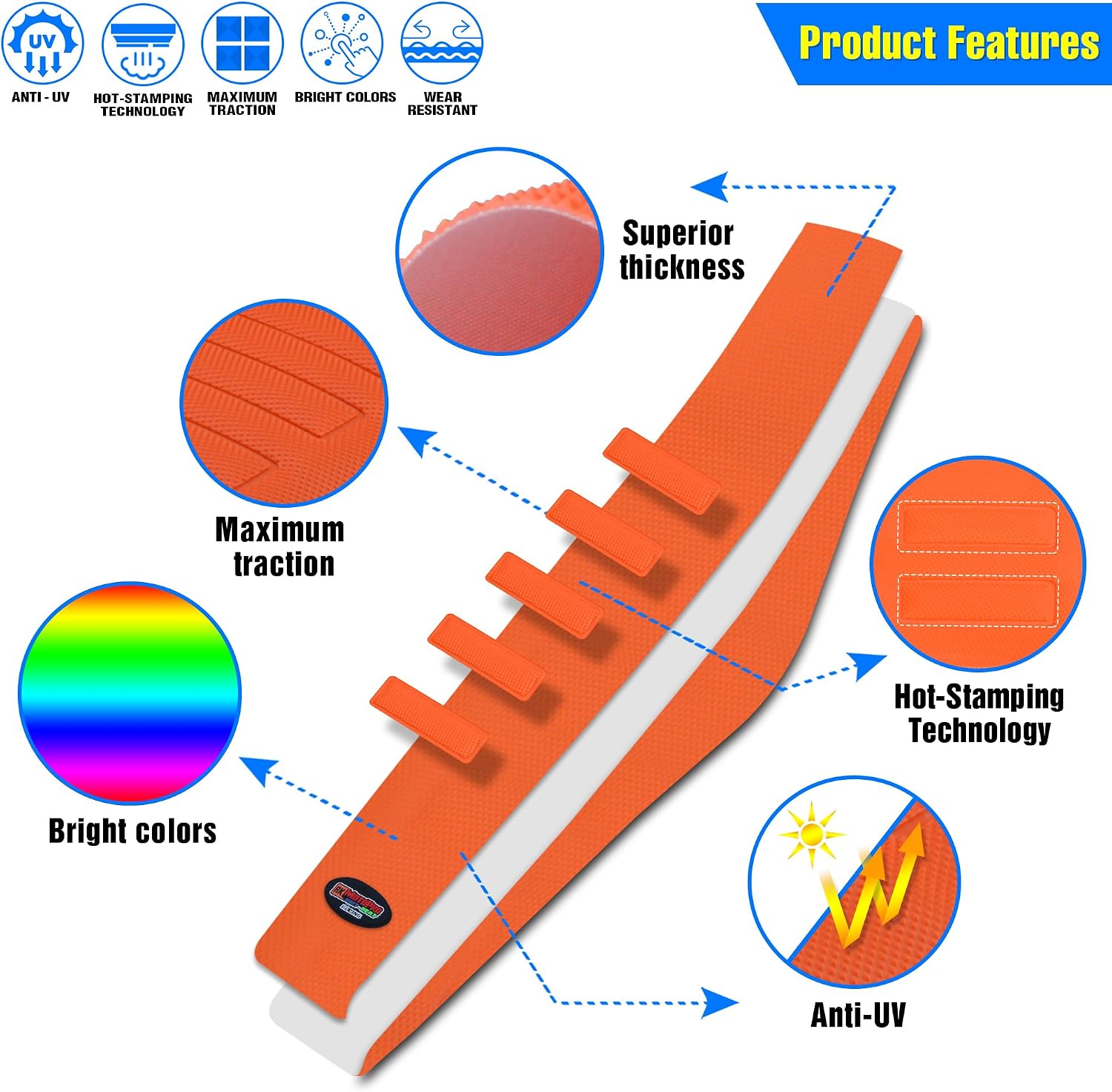 Universal Gripper Soft Seat Cover Diamond Texture for Motobike Dirt Motorcycle MX Cross Enduro Orange