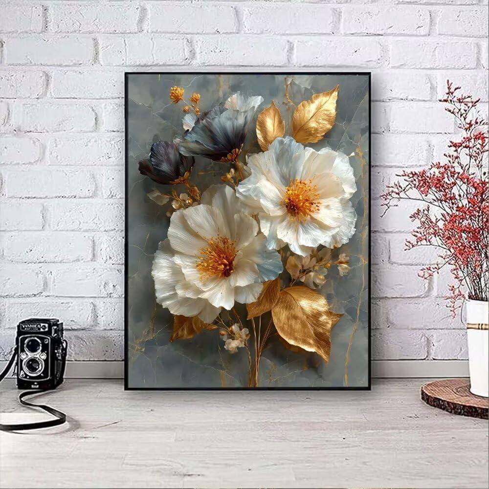 Złote Kwiaty Diamentowe Malowanie Zestawy Dla Dorosłych, 5D Okrągłe Wiertło Diamentowe Malarstwo Dzieci Malarstwo, Diamant Art Haft Cross Stitch Obrazy, Mozaika Sztuka Do Dekoracji Ściany 90x120cm HJ8