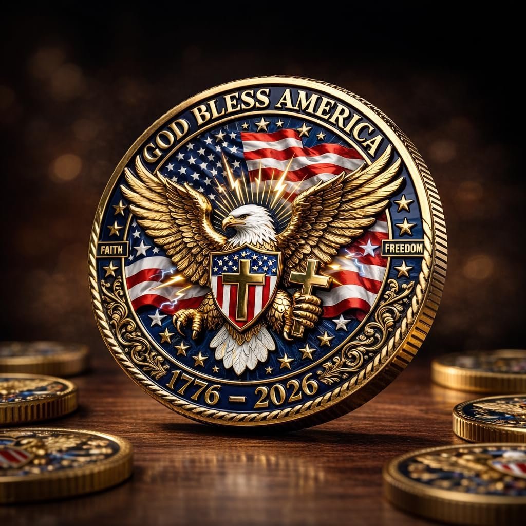 USA 250th Anniversary Commemorative Coin, 1776-2026 Double-Sided Challenge Coin, America 250 Patriotic Collectible for Veterans, Display, Keepsake Gift (24pc)