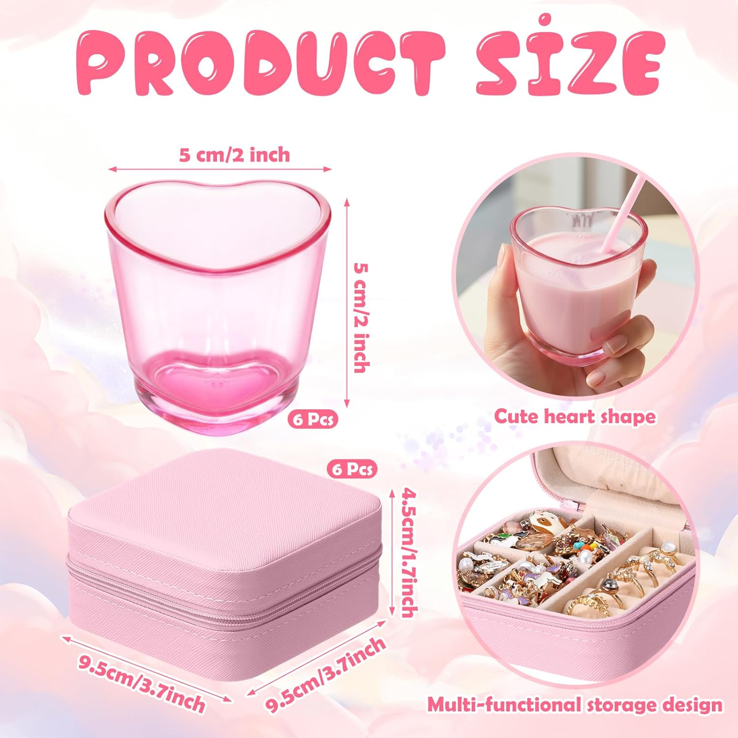 LemonRoad 30 Pcs Spa Party Favor Gift Set Bachelorette Trip Favor Sleepover Party Supplies 6 Jewelry Box, 6 Heart Shot Glasses, 6 Cosmetic Bags, 6 Scrunchies, 6 Hair Clips for Women Bestie Girls Night