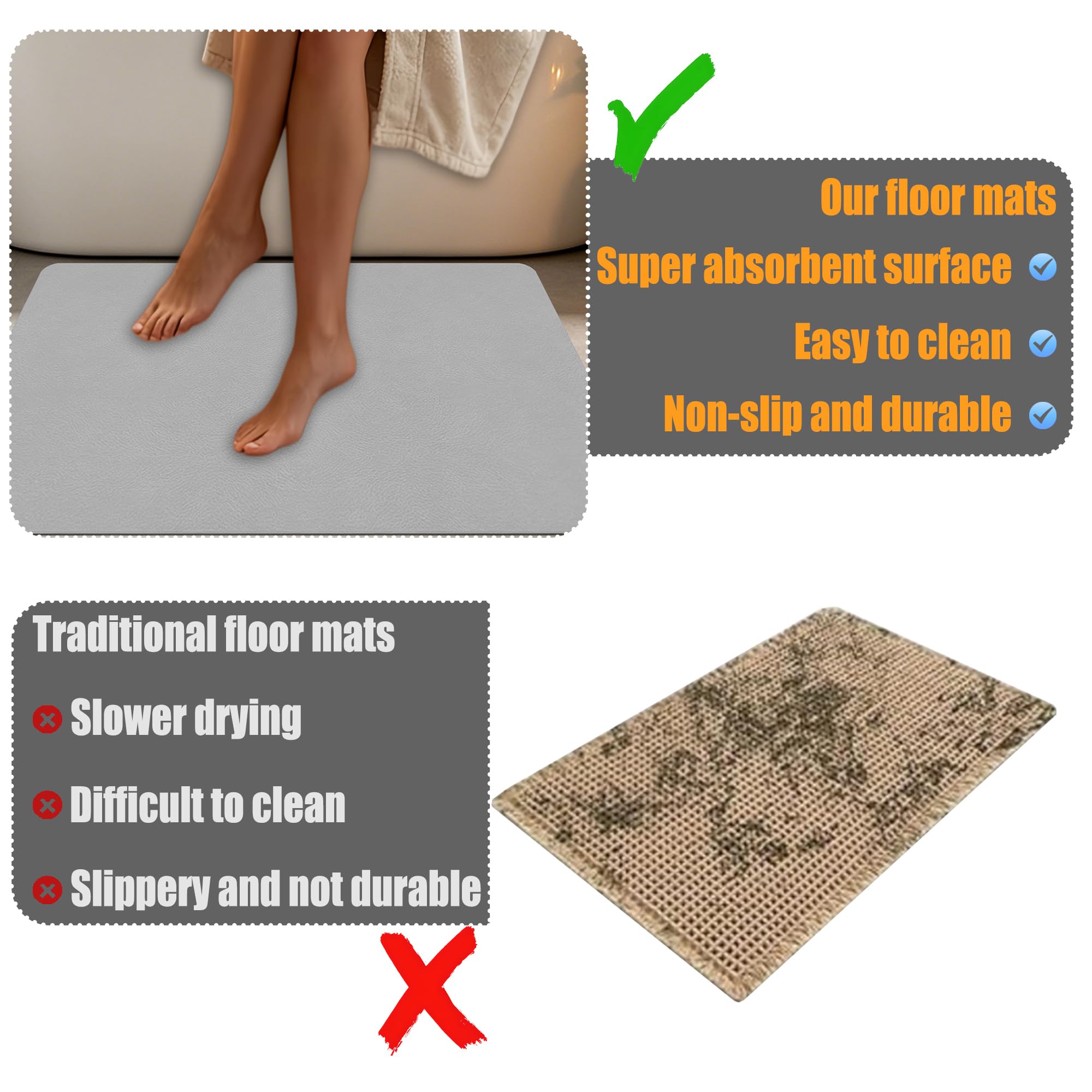 Tappeto Bagno Diatomite 50 x 120 cm Antiscivolo Tappetini da Bagno per Doccia Antimuffa per Pavimento Del Cucina, Piatti, Piante O Animali Domestici, Grigio Scuro