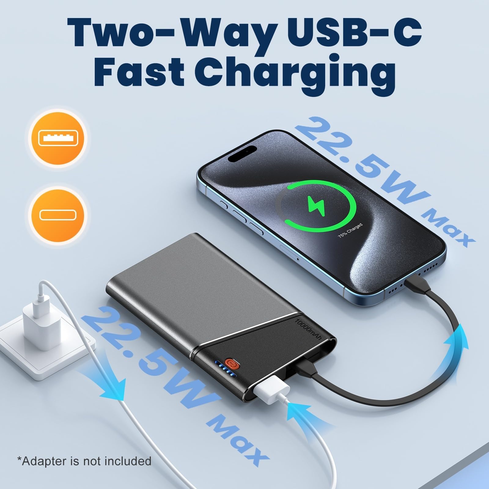 Aaoyun 10000mAh Portable Power Bank, 22.5W PD Fast Charging Battery Pack with Built-in USB-C Cable view 7