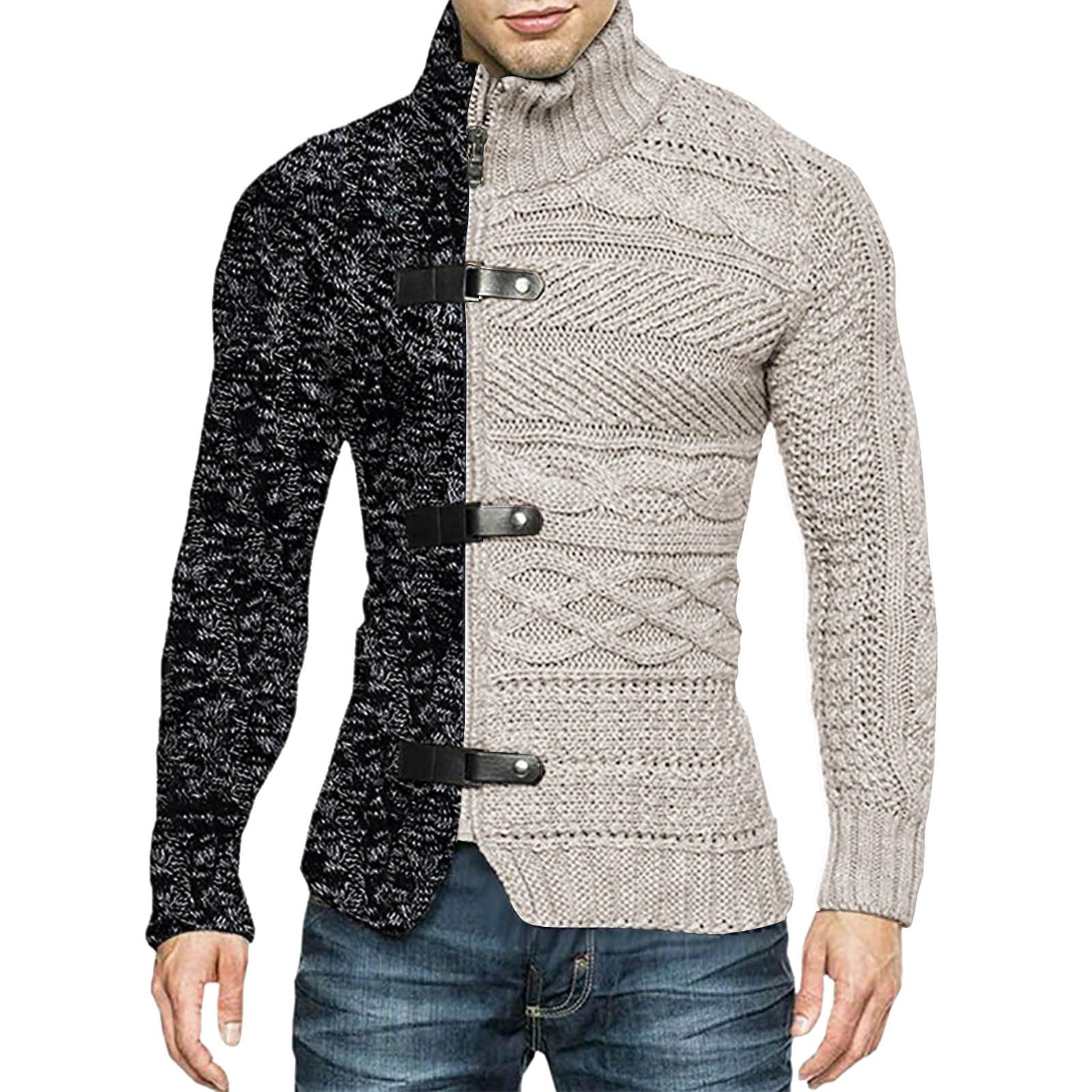 Generisch Herrenpullover - Herrenpullover Modischer farblich passender Rollkragen-Strickjacke für Herren mit Langen Ärmeln und Reißverschluss