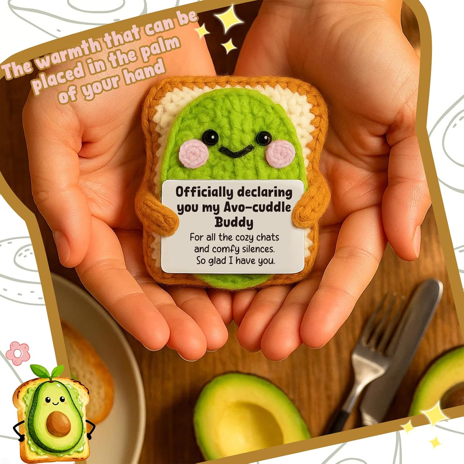 Crochet Avocado Toast Doll Cozy Friendship Gift | AVO-Cuddle Buddy Present for Best Friend, Roommate, Partner | Sentimental Desk Decor for Boyfriend, Girlfriend